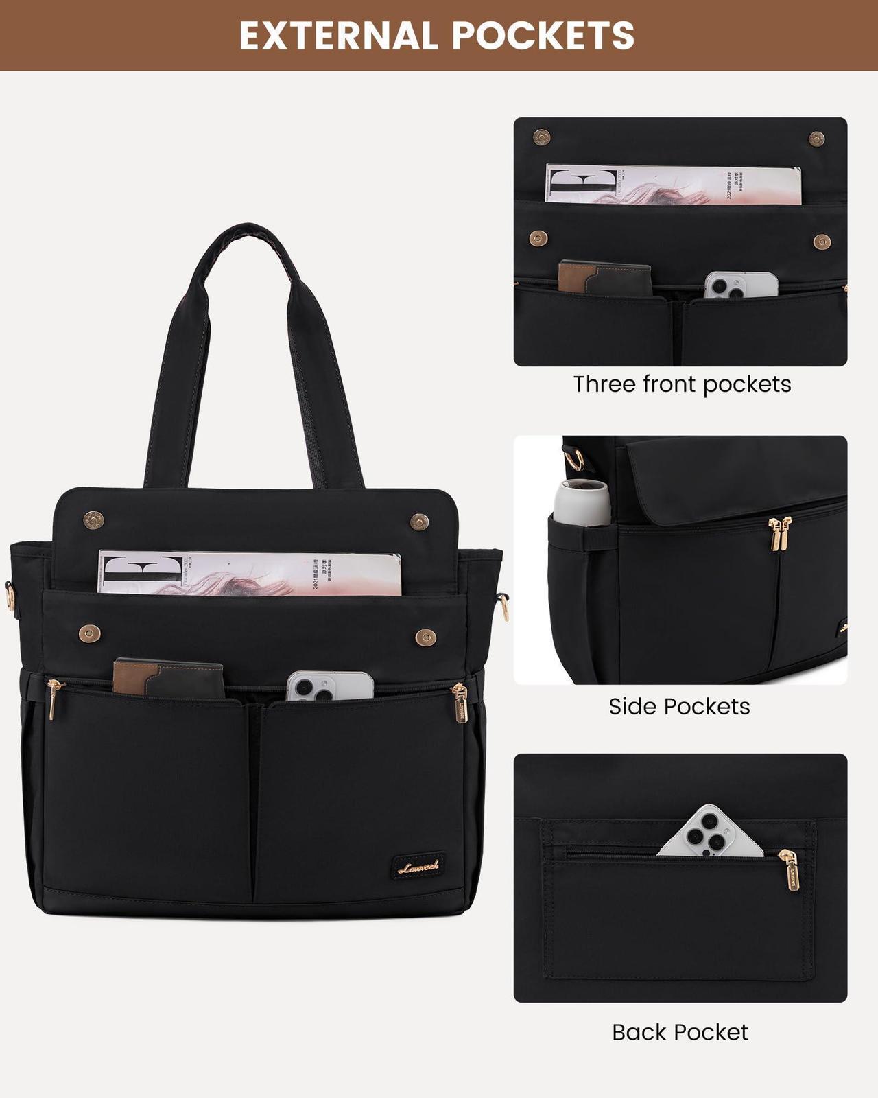 Alt view image 5 of 5 - LOVEVOOK Work Bags for Women 15.6 Inch Work Tote Bags with Laptop Compartment Large Capability Laptop Purse Professional Teacher Tote Bag Casual Computer Briefcase for Office Travel Nurse, Black