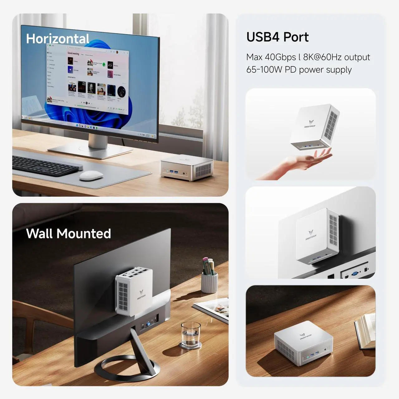 Alt view image 5 of 5 - MINISFORUM UM870 Slim Mini PC,AMD Ryzen 7 8745H Processor Mini Computer(8C/16T, Up to 5.0GHz), 32GB DDR5 RAM & 1TB PCIe 4.0 SSD, Support 8K@60Hz HDMI 2.1/USB4 Output, WIFI6E/BT5.3/Auto Power On