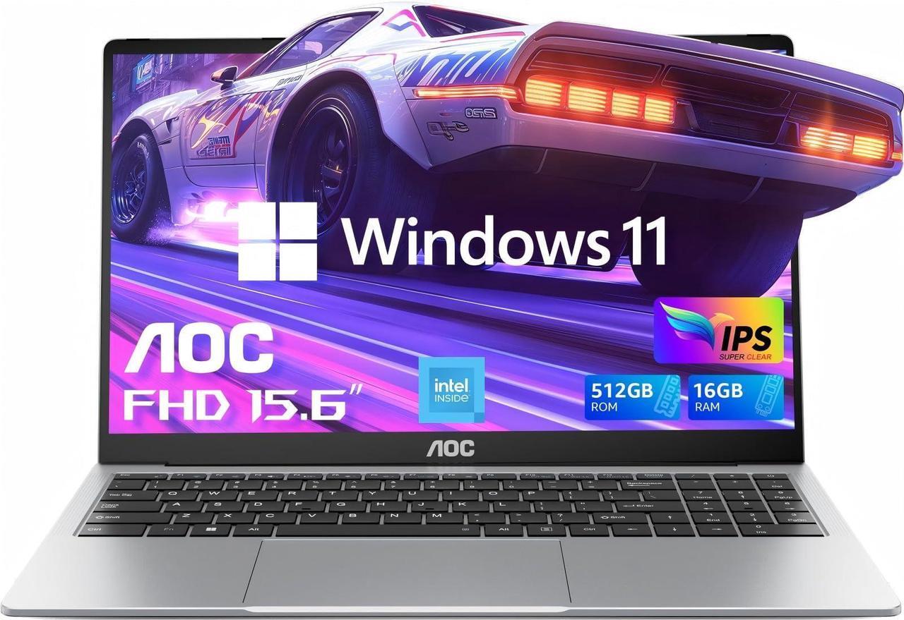 Main image of AOC Laptop Computer 16GB RAM 512GB SSD Gaming Laptops 15.6 Inch FHD Screen Premium Laptop (Up to 3.6GHz) Windows 11 Laptop Computer, Light&Thin, Metal Shell, Webcam, Type-C, USB3.2