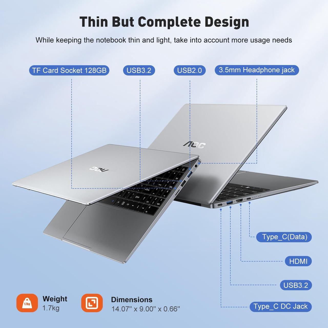 Alt view image 4 of 5 - AOC Laptop Computer 16GB RAM 512GB SSD Gaming Laptops 15.6 Inch FHD Screen Premium Laptop (Up to 3.6GHz) Windows 11 Laptop Computer, Light&Thin, Metal Shell, Webcam, Type-C, USB3.2