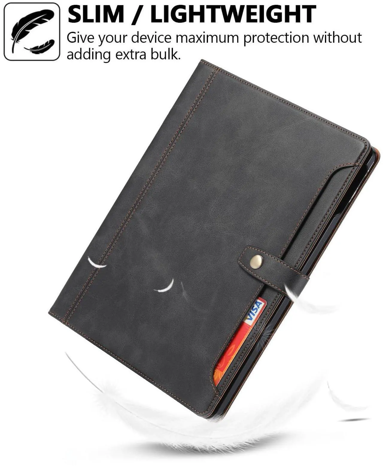 Alt view image 5 of 5 - Folio Case for iPad Air 13-inch (M2) 2024 / iPad Pro 12.9" 2018-2022, TECHCIRCLE Vegan Leather Folding Stand [Pencil Holder] Soft TPU Shell Protective Smart Cover with Card Slots & Pockets, Black