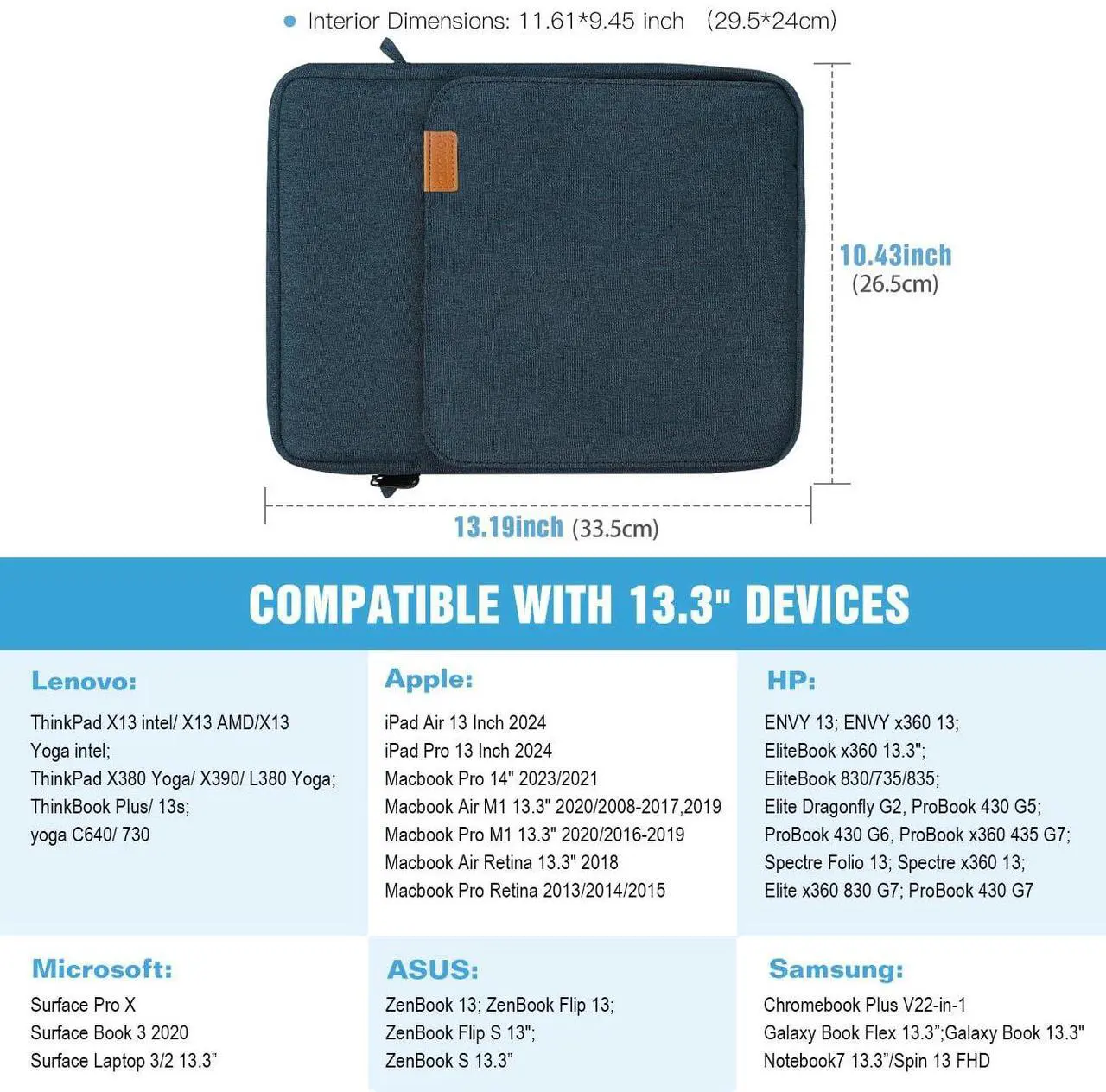 Alt view image 2 of 5 - TiMOVO 13.3 Inch Laptop Sleeve Case for MacBook Air 2022-2018, MacBook Pro M2 14"/13" M2/M1 Pro/M1 Max 14.2 2023-2021, Surface Pro 9/8, Galaxy Tab S9+/S8+ 12.4", Laptop Carrying Bag with Handle,Indigo