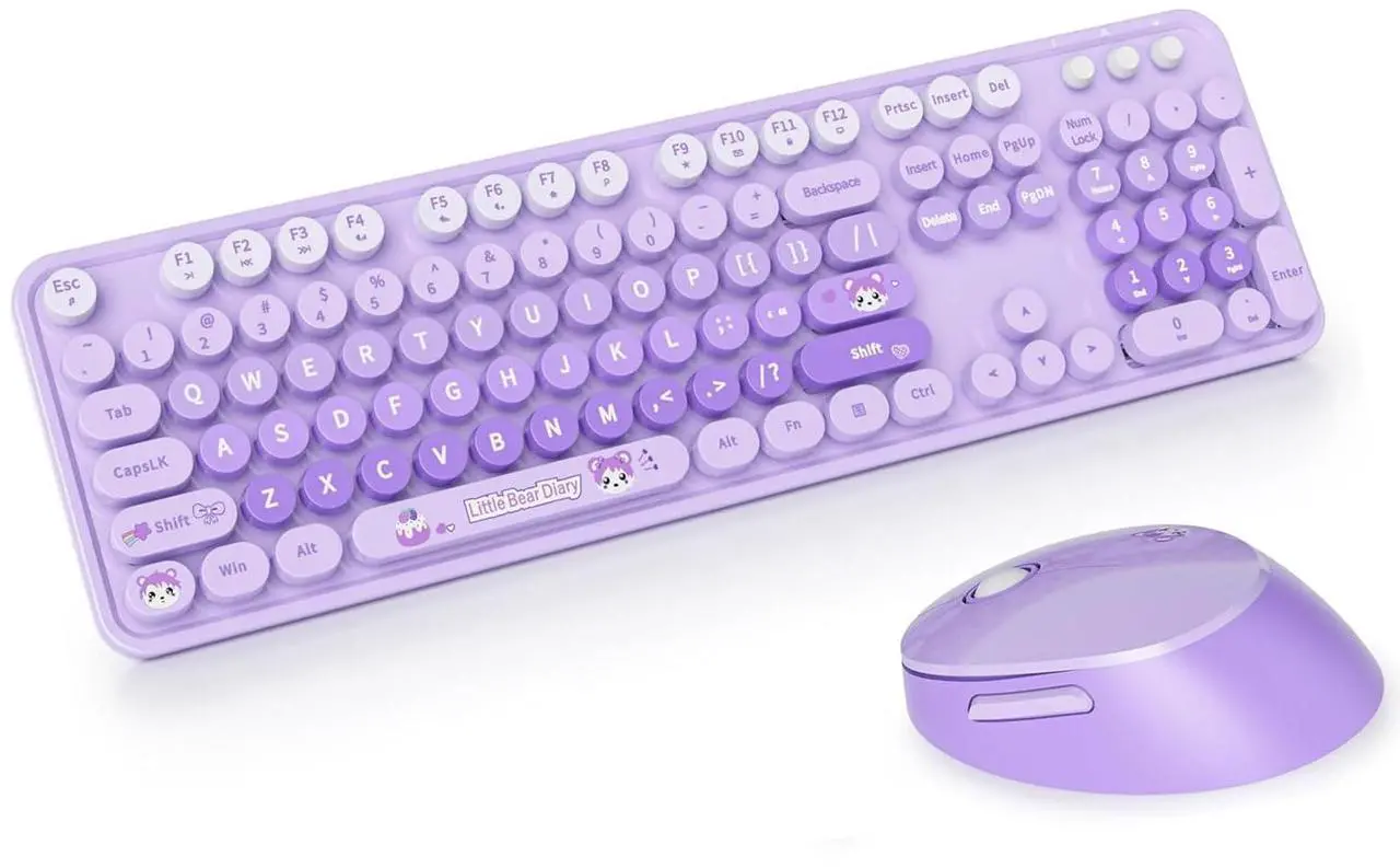 Main image of 2.4G USB Wireless Keyboard and Mouse Combo, Multi-Color Typewriter Style Round Keycap, Cute Candy Colors, Compatible with Notebook, PC (Purple-B)