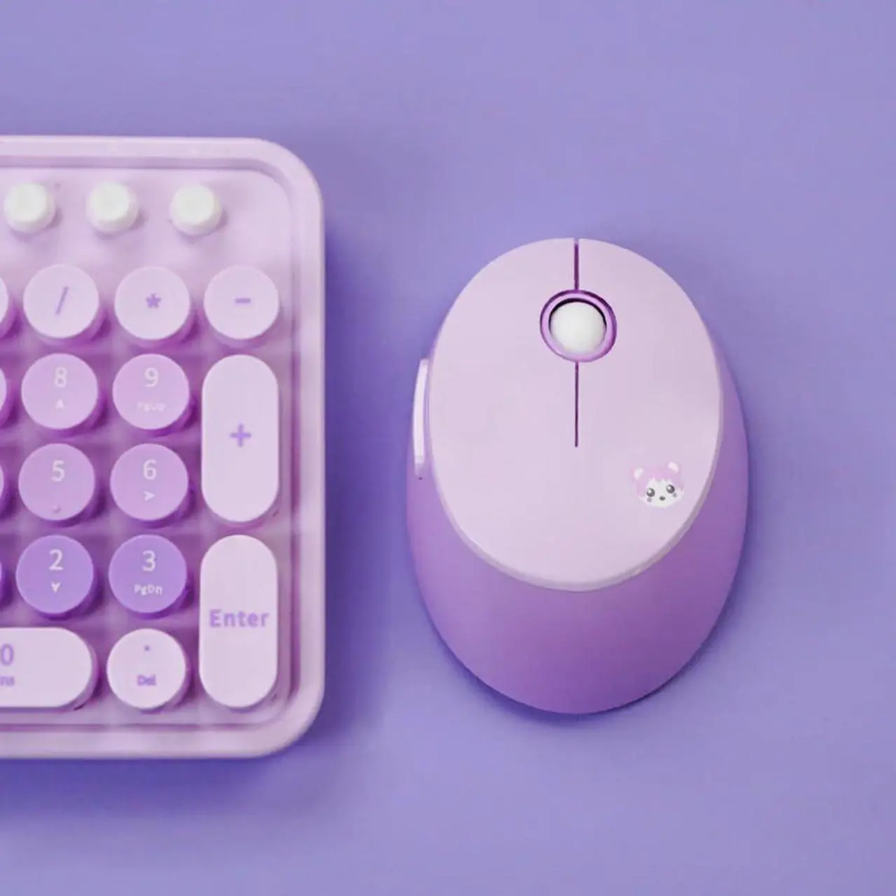 Alt view image 2 of 5 - 2.4G USB Wireless Keyboard and Mouse Combo, Multi-Color Typewriter Style Round Keycap, Cute Candy Colors, Compatible with Notebook, PC (Purple-B)