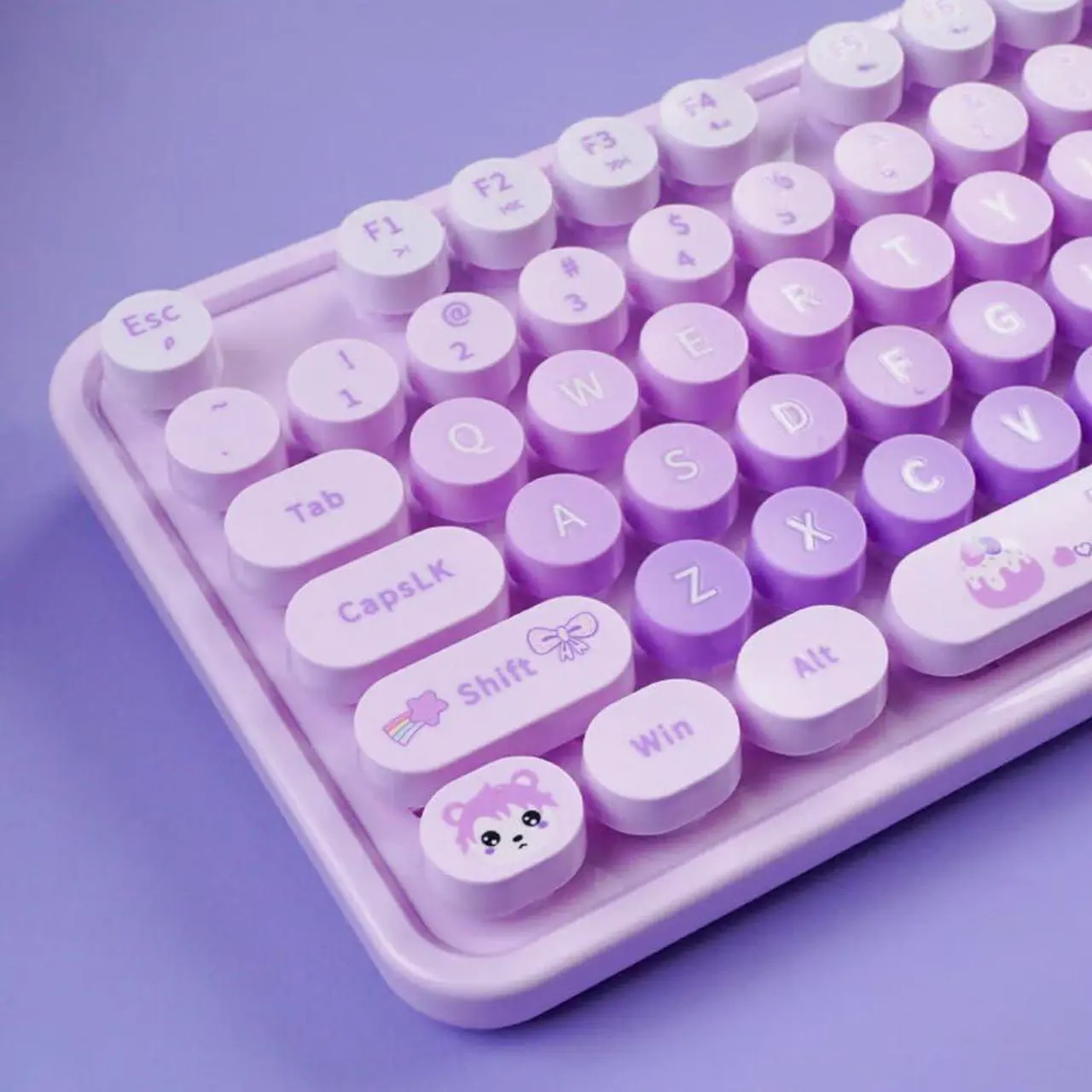 Alt view image 3 of 5 - 2.4G USB Wireless Keyboard and Mouse Combo, Multi-Color Typewriter Style Round Keycap, Cute Candy Colors, Compatible with Notebook, PC (Purple-B)