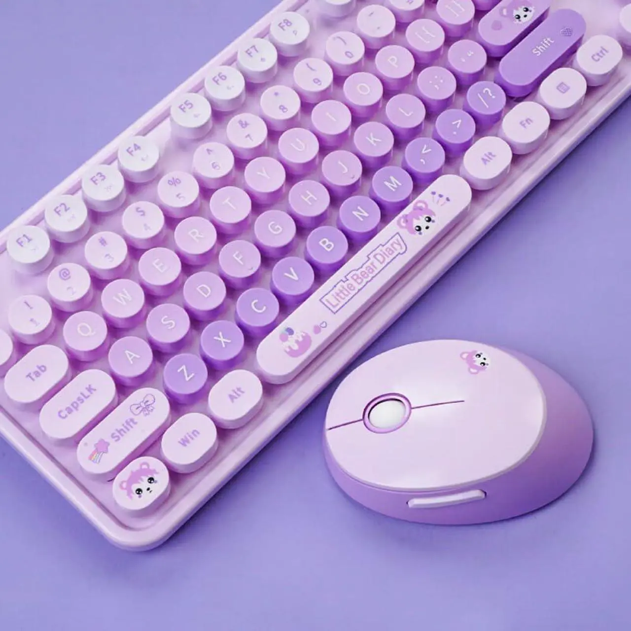 Alt view image 5 of 5 - 2.4G USB Wireless Keyboard and Mouse Combo, Multi-Color Typewriter Style Round Keycap, Cute Candy Colors, Compatible with Notebook, PC (Purple-B)