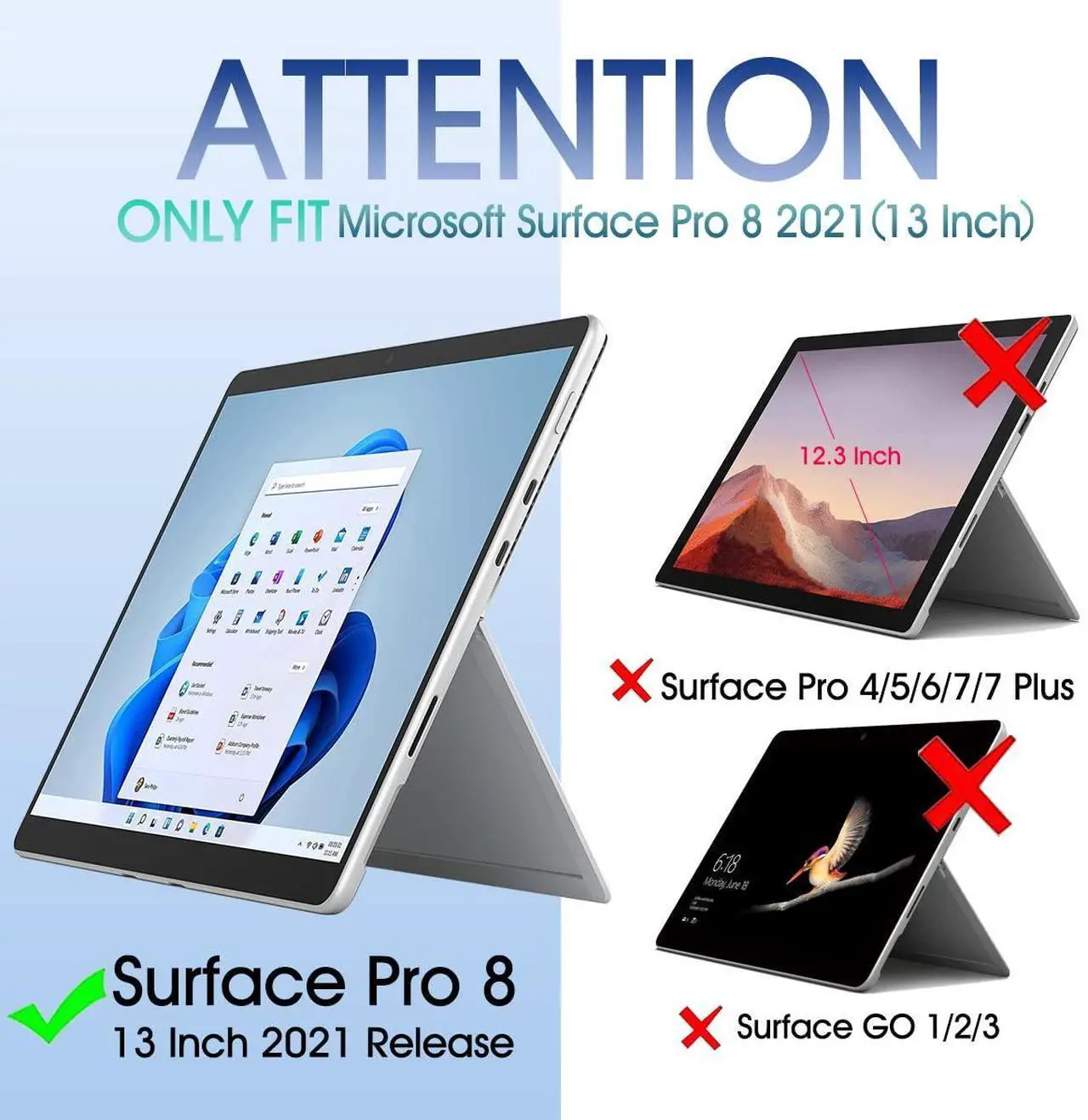 Alt view image 2 of 5 - Wineecy Backlit Keyboard Case for Microsoft Surface Pro 8 (2021 Release), 7 Colors Backlight Magnetic Detachable Wireless Keyboard with Premium PU Cover Case for Surface Pro 8 13" 2021 Tablet