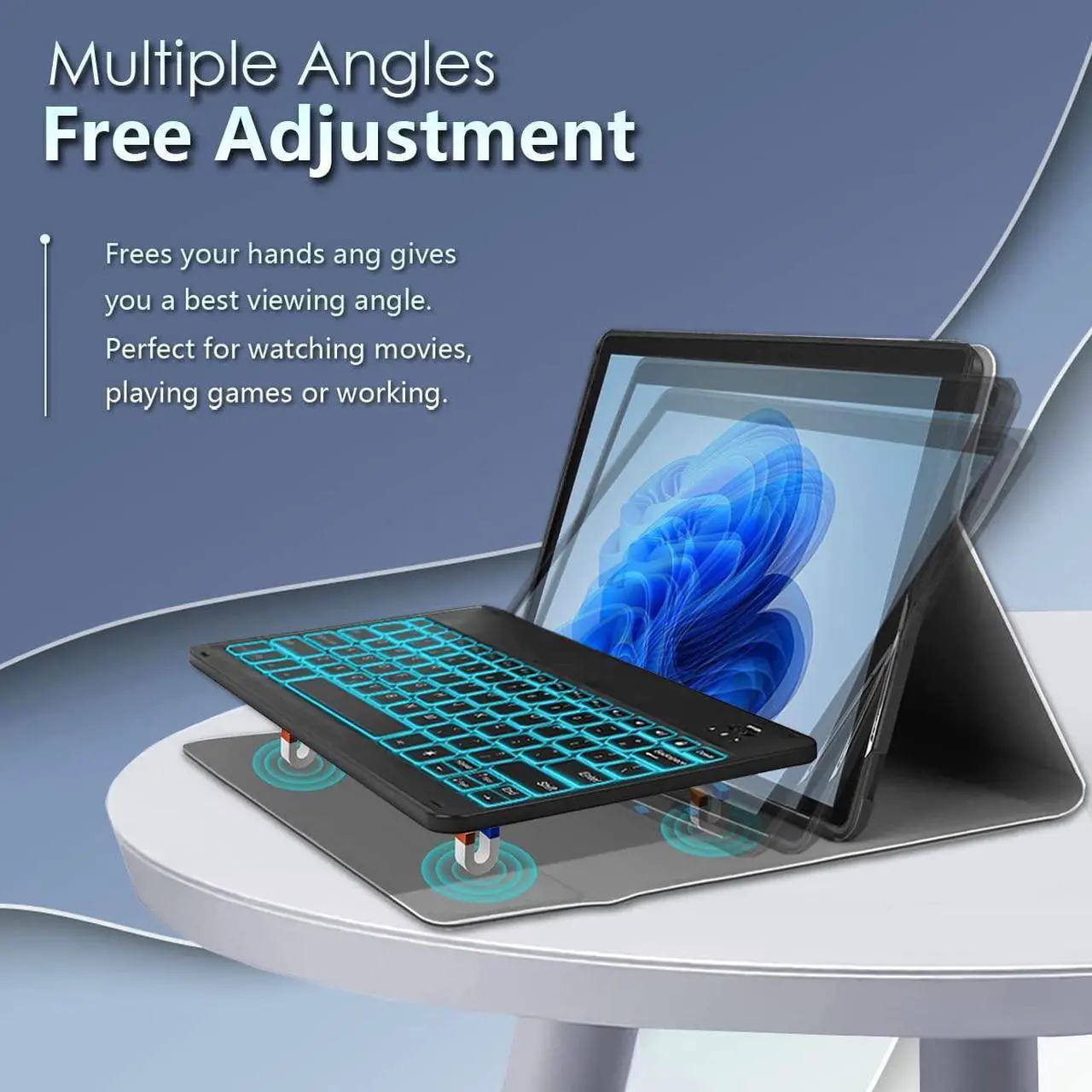 Alt view image 3 of 5 - Wineecy Backlit Keyboard Case for Microsoft Surface Pro 8 (2021 Release), 7 Colors Backlight Magnetic Detachable Wireless Keyboard with Premium PU Cover Case for Surface Pro 8 13" 2021 Tablet