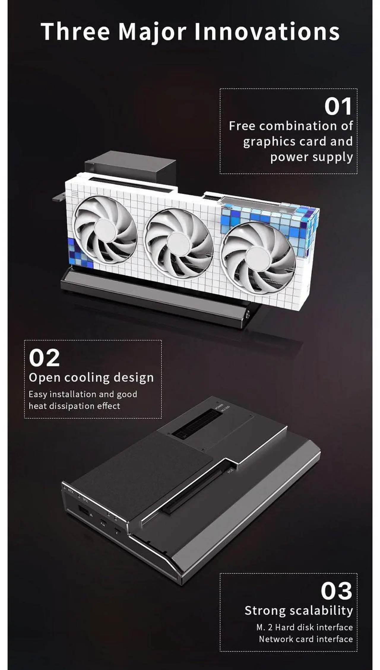 Alt view image 5 of 5 - Portable External GPU Dock Station, Mini EGPU Enclosure 40Gbps Graphics Card Extension Bracket DC ATX SFX Power Supply, USB4 PD 60W Charging, Support Daisy Chain