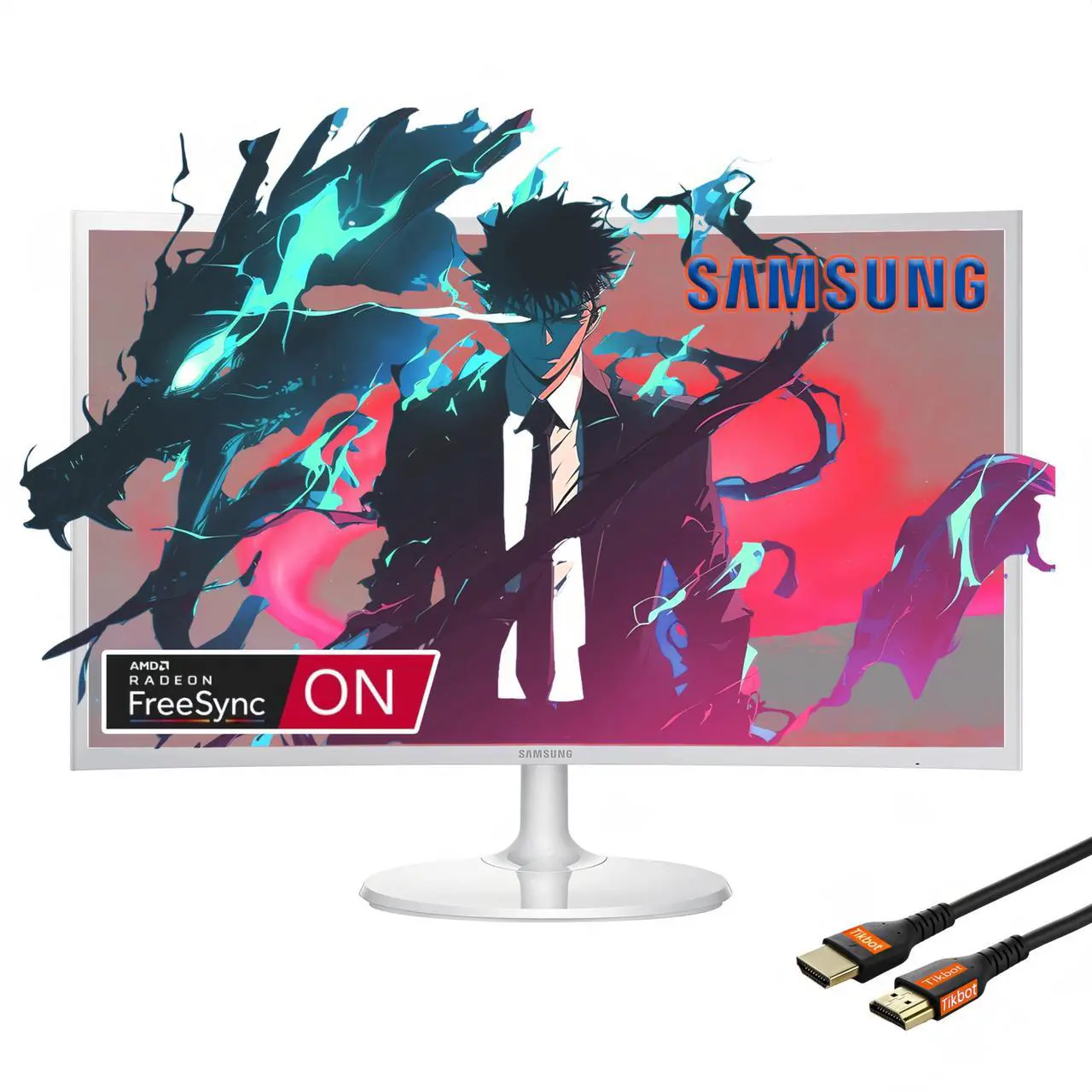 Main image of SAMSUNG 27" Curved White Computer Monitor for Business, AMD FreeSync 4ms Response Time FHD 60Hz Refresh Rate, Slim Bezel Anti-Glare 3000:1 Contrast Ratio, VGA D-Sub DisplayPort, HDMI Cable