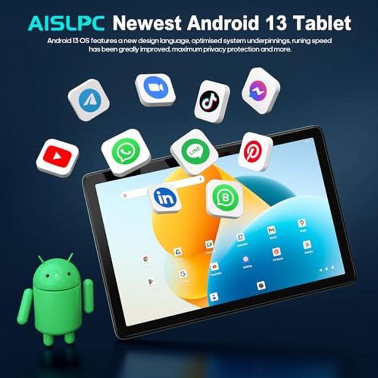 Alt view image 2 of 5 - AISLPC 10.1 Inch New Slim Android Tablet, Android 13 Tablets 8GB RAM 128GB ROM 512GB Expand WiFi Tablets PC, 1280 * 800 HD Screen, 5+13MP Dual Camera, Bluetooth5.0, 6800mAh Battery,Sapphire Blue