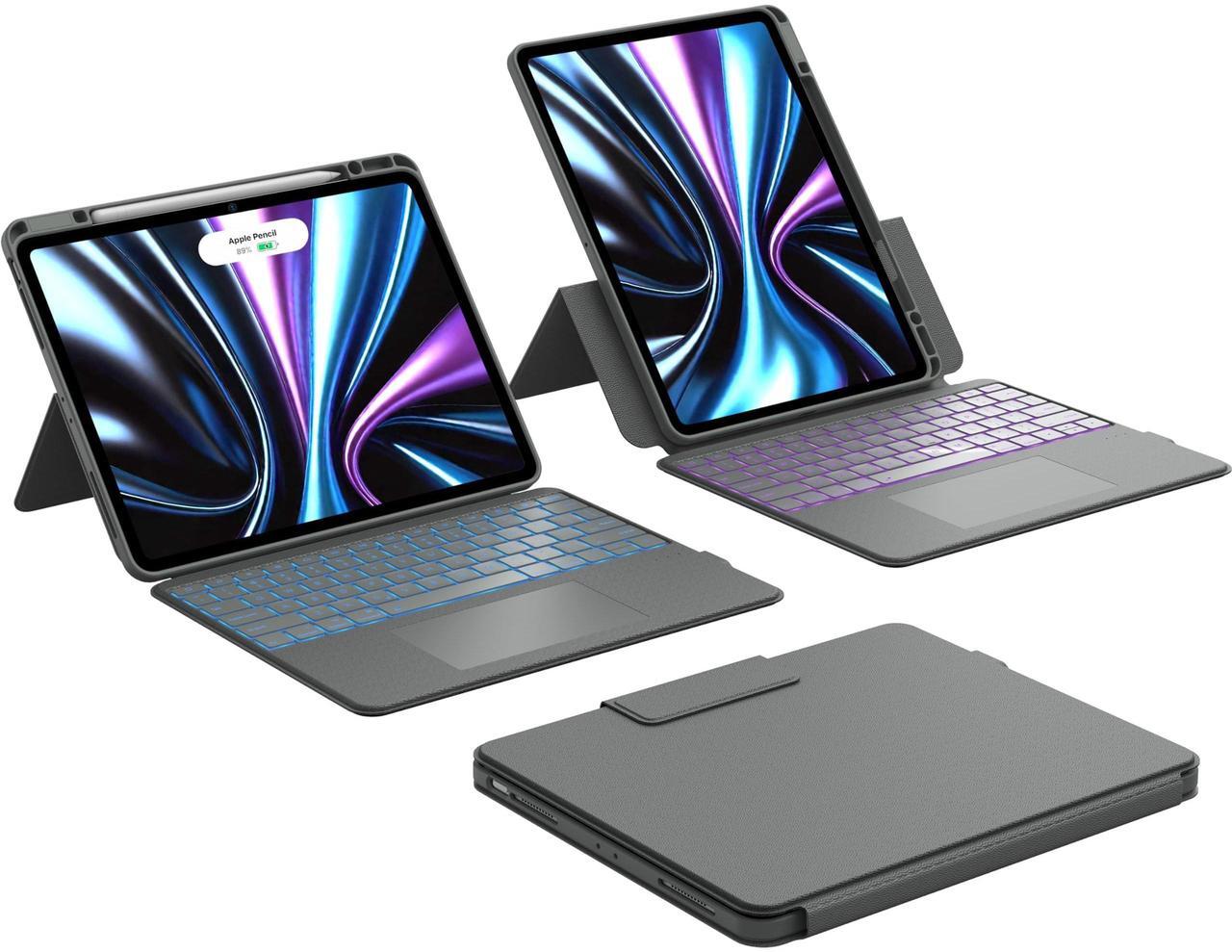 Main image of CHESONA Rugged for iPad Air 13 Inch (M3/M2, 2025/2024), iPad Pro 12.9 Case with Keyboard, Magnetic Detachable Case & 7-Color Backlit, Smart Trackpad, 15deg-180deg Adjustable, Portrait/Landscape, Gray