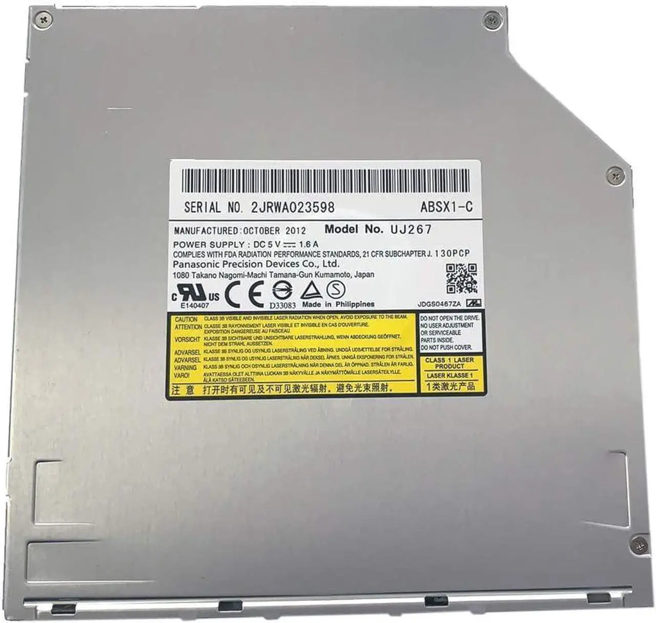 Alt view image 2 of 5 - uj-267 UJ267 Ultraslim 9.5mm SATA Slot in Blu-ray Burner Writer DVD BD-RE for Dell Alienware M14x XPS 14z 15z BDXL 100GB MacBook Pro