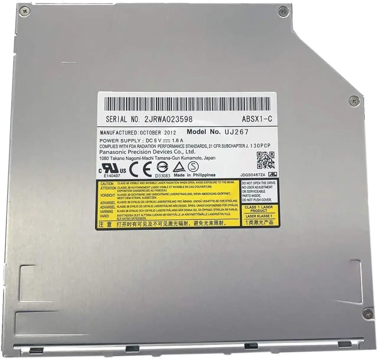 Main image of uj-267 UJ267 Ultraslim 9.5mm SATA Slot in Blu-ray Burner Writer DVD BD-RE for Dell Alienware M14x XPS 14z 15z BDXL 100GB MacBook Pro