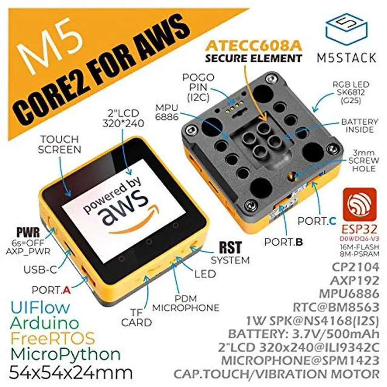 Alt view image 2 of 5 - M5Stack Official Core2 ESP32 IoT Development Kit for AWS IoT Kit