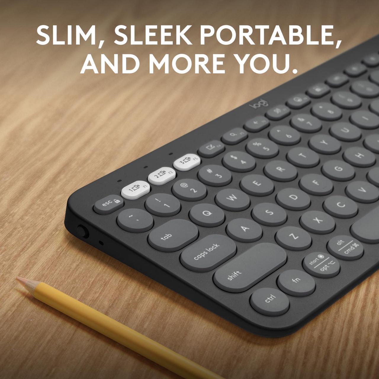 Alt view image 2 of 5 - Logitech Pebble Keys 2 K380s, Multi-Device Bluetooth Wireless Keyboard with Customizable Shortcuts, Slim and Portable, Easy-Switch for Windows, macOS, iPadOS, Android, Chrome OS - Tonal Graphite