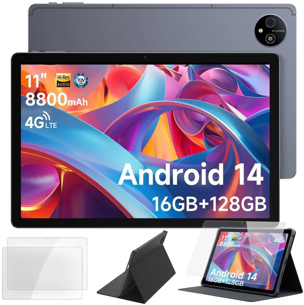 Main image of Ulefone Tab A11 Pro Android 14 Tablet, 16GB RAM + 128GB ROM Tablets, 11" Large Screen 8800mAh, 16MP + 8MP Widevine L1 Quad Stereo Speaker Gaming Tablet, Comes with Tempered Glass and Smart Book Cover