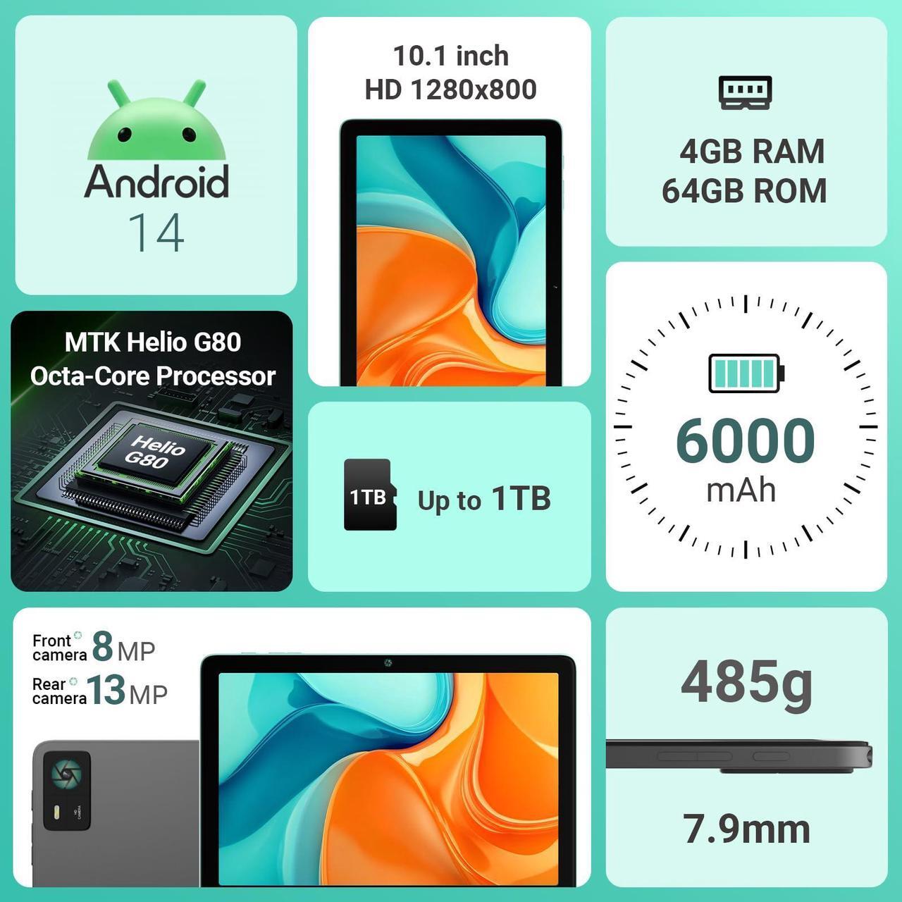 Alt view image 2 of 5 - DigiLand 10.1" Android 14 Tablet | 10GB RAM (4GB+6GB Expansion) | 64GB ROM | MTK Helio G80 Octa-Core | Dual Camera & Speakers | 12H Battery | WiFi/BT5.0 | Includes Case, Adapter, USB