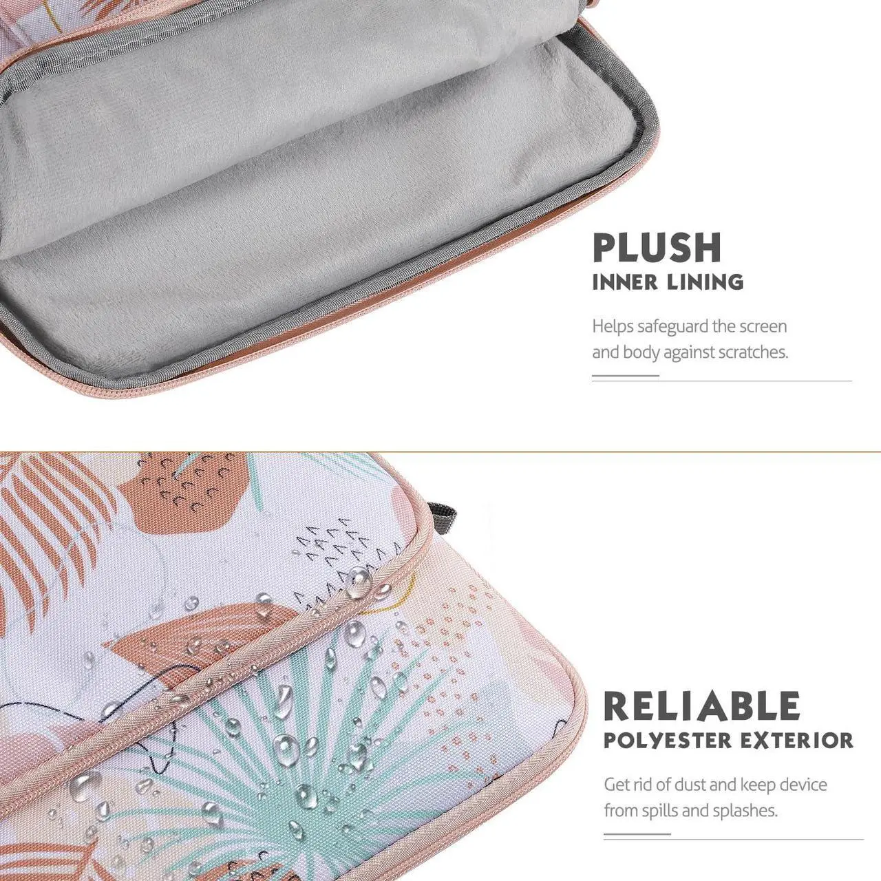 Alt view image 3 of 5 - MoKo Laptop Sleeve Bag for 13.3-14 Inch, Notebook Carrying Case with Pocket Fits New MacBook Pro M3/M2 14" /13" M2/M1 Pro/M1 Max 14.2 2023-2021/Air 13.6" M2 2022, Surface Pro 9/8 13", Tropical Leaf