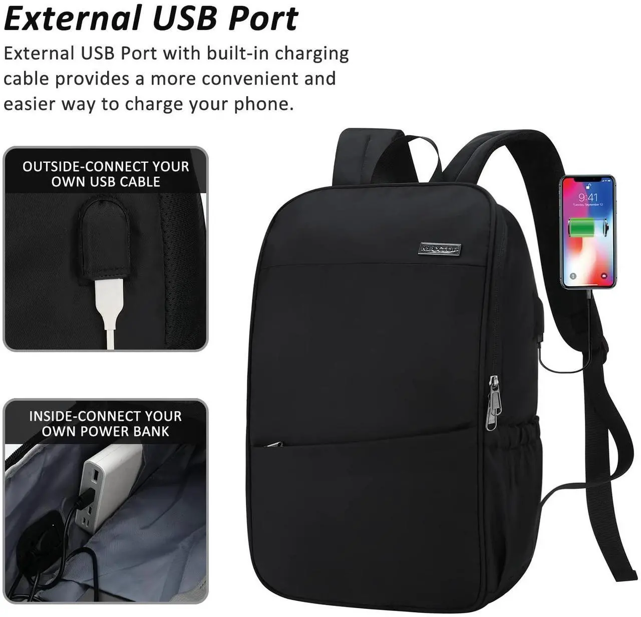 Alt view image 3 of 5 - MAXTOP Deep Storage Laptop Backpack with USB Charging Port[Water Resistant] College Computer Bookbag Fits 16 Inch Laptop