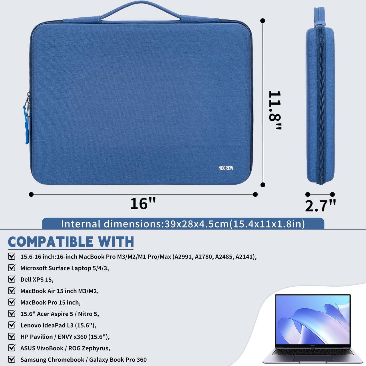 Alt view image 2 of 5 - Hard Laptop Sleeve Case for 16 inch MacBook Pro M3/M2/M1 Pro/Max A2991, A2780, A2485, A2141,15.6 Inch HP Dell Razer Samsung Laptop Chromebook, MacBook Air 15 inch M3/M2 Computer Carrying Case