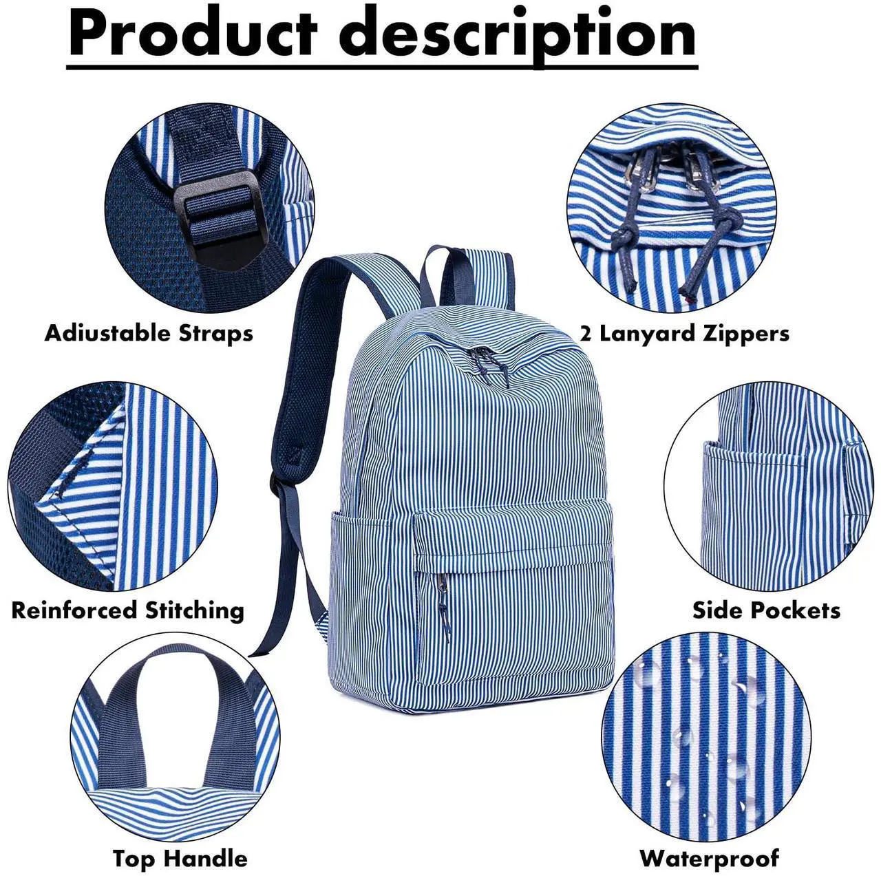 Alt view image 3 of 5 - Bluboon School Backpack Set Girls Womens Laptop Bookbag Casual Daypack Fits 15 inch Laptop with Lunch Tote Bag and Pencil Bag