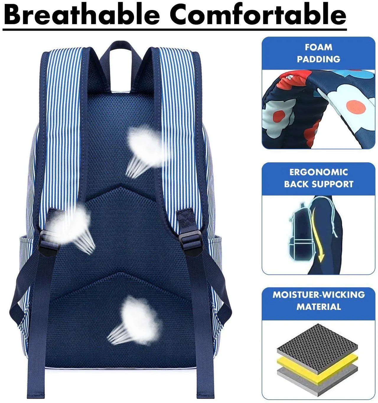 Alt view image 4 of 5 - Bluboon School Backpack Set Girls Womens Laptop Bookbag Casual Daypack Fits 15 inch Laptop with Lunch Tote Bag and Pencil Bag