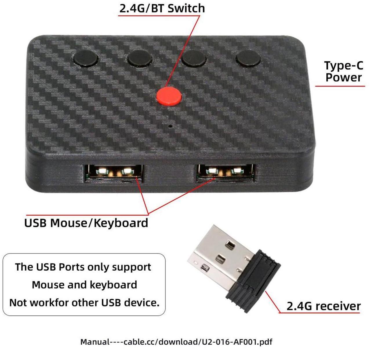 Alt view image 4 of 5 - CY USB Wired Keyboard and Mouse Convert to Wireless 2.4G Bluetooth(BT) Converter with Receiver Type-C Power for Laptop Tablet Phone
