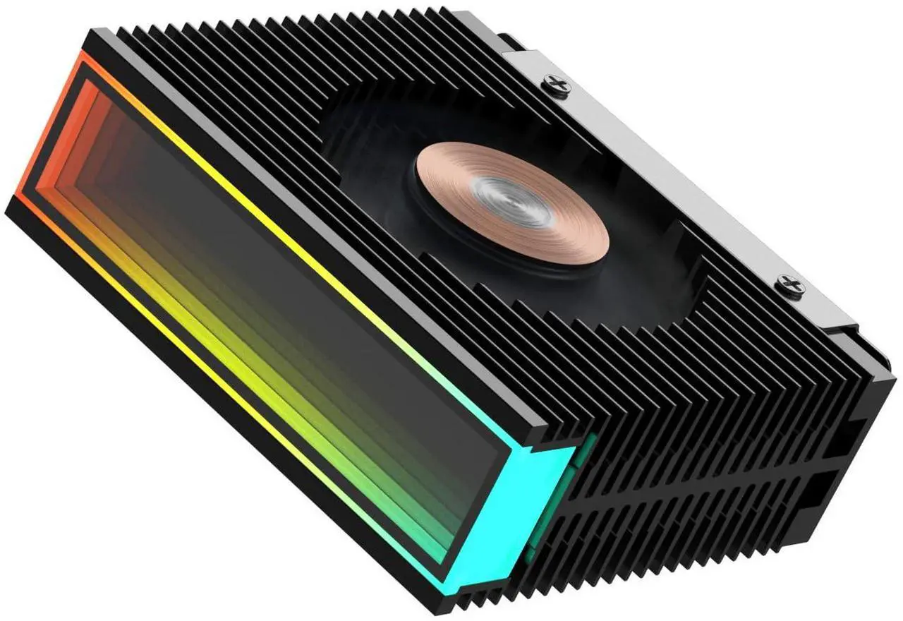 Main image of M.2 2280 ARGB Hard Drive Heatsink PWM Dual Fan Solid State Drive Radiator M2 SSD Cooling 5V 3Pin Addressable RGB Sync SSD Cooler with Thermal Pad (Black)