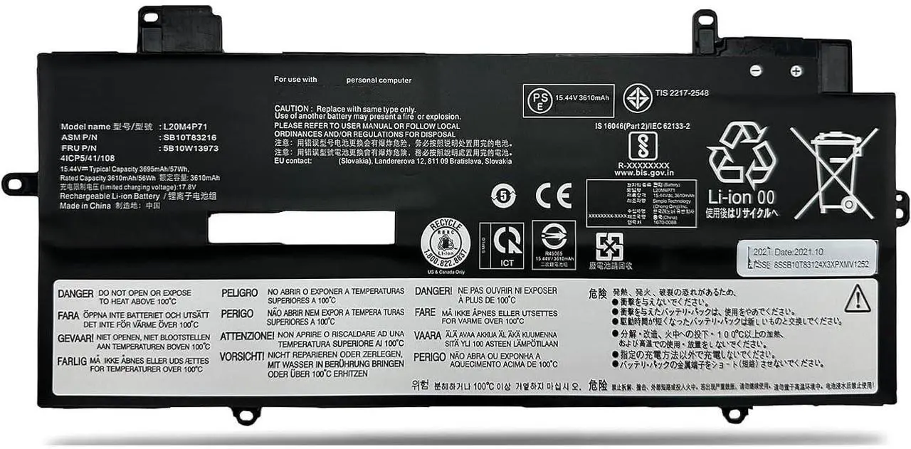Main image of HBFVG L20C4P71 L20M4P71 L20D4P71 L20L4P71 Laptop Battery Replacement for Lenovo ThinkPad X1 Carbon 9th 10th 11th Gen,ThinkPad X1 Yoga 6th 7th 8th Gen 2021 2022 Series(15.44V 57Wh)