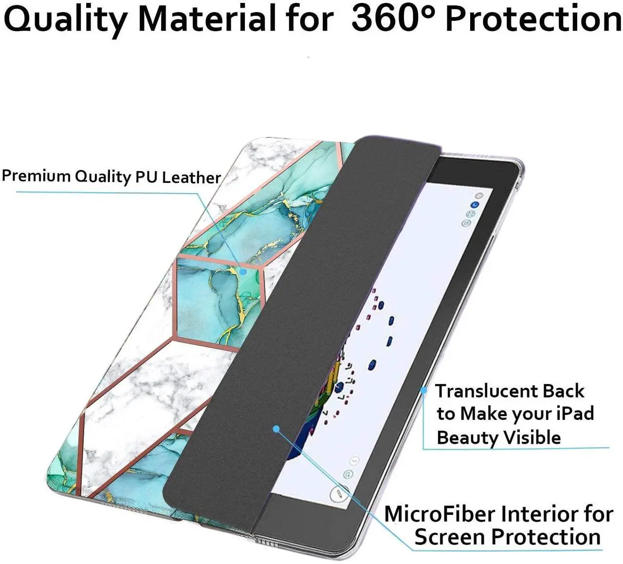 Alt view image 5 of 5 - DuraSafe Cases for iPad PRO 12.9 Inch 2021 5th 2020 4th Gen [ Pro 12.9 5 4 ] A2378 A2461 A2379 MHNR3LL/A MHNT3LL/A MY3K2LL/A MY3J2LL/A Printed PC Dual Angle Stand Clear Flip Back Cover - Green Marble