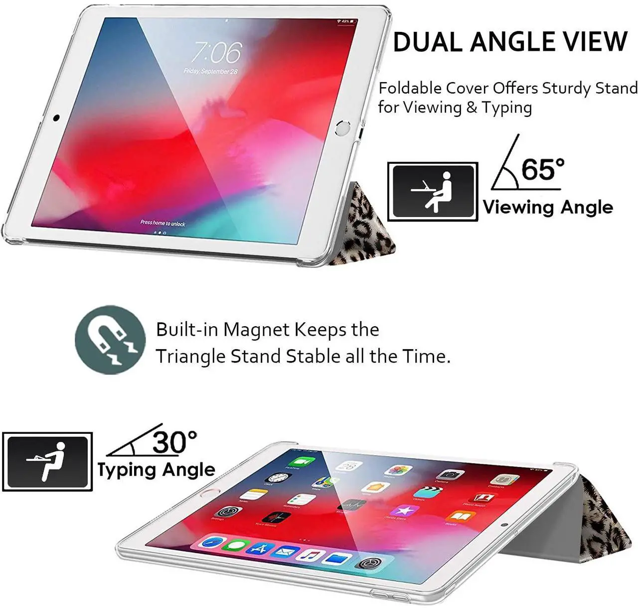 Alt view image 4 of 5 - DuraSafe Cases for iPad Pro 12.9 5 4 Generation [ PRO 12.9 inch 5th 4th ] A2378 A2461 A2379 A2462 A2229 A2069 A2232 A2233 Printed Slim Hard Shell Protective Stand Cover - Leopard