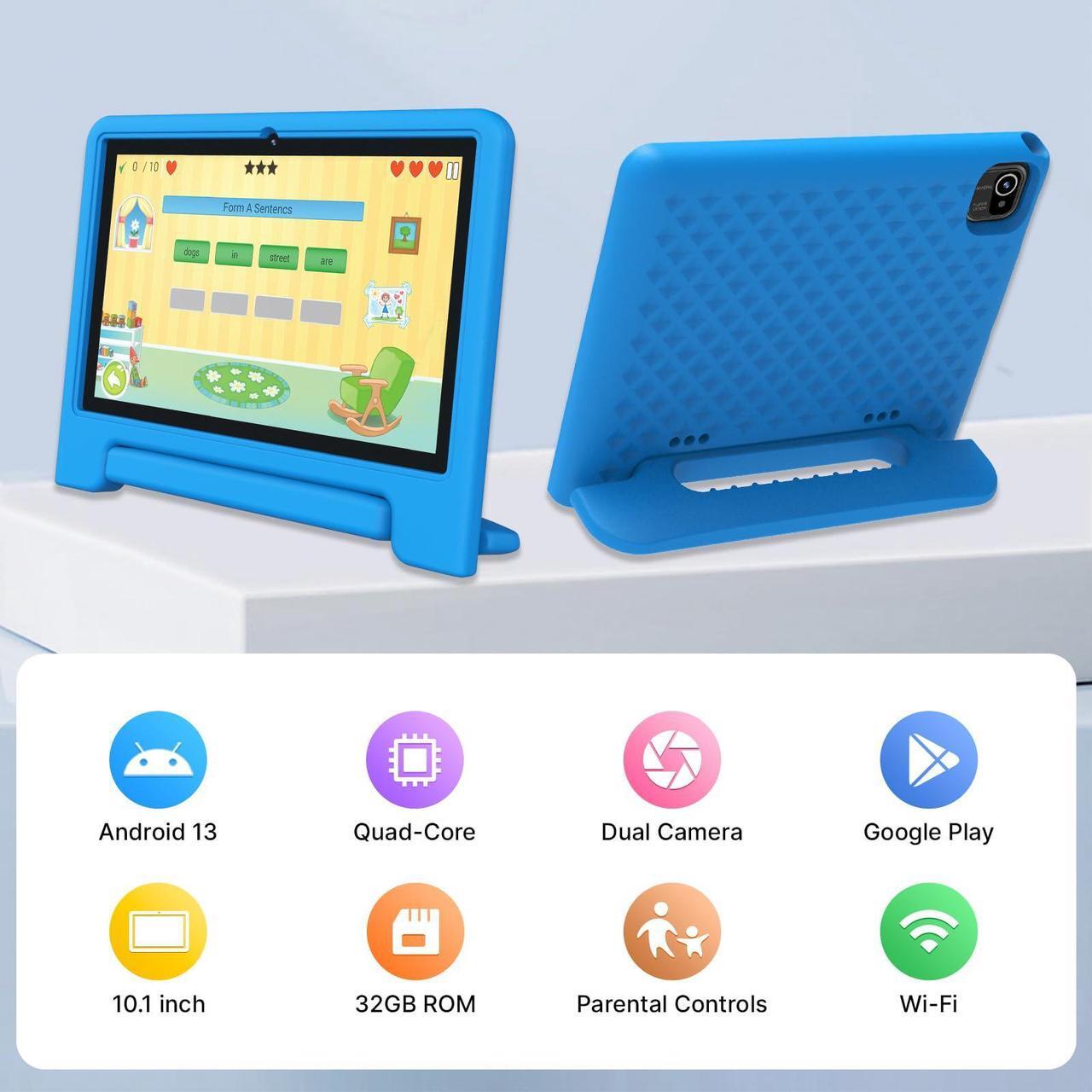 Alt view image 2 of 5 - GUJJEEX 10.1" Kids Tablet with Android 13, 1280x800 IPS HD Display, 32GB Storage, 5000mAh, Dual Camera, Parental Controls, WiFi & Bluetooth, Gift for Kids