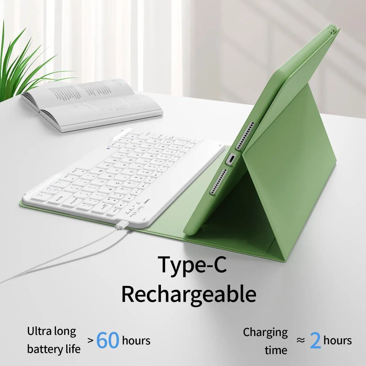Alt view image 4 of 5 - KVTVOU Keyboard for iPad 9th/8th/7th Generation (2021/2020/2019), Folio Detachable Wireless Bluetooth Keyboard, Flip Stand Case with Pencil Holder & Auto Wake/Sleep for iPad 10.2 Inch, Light Green