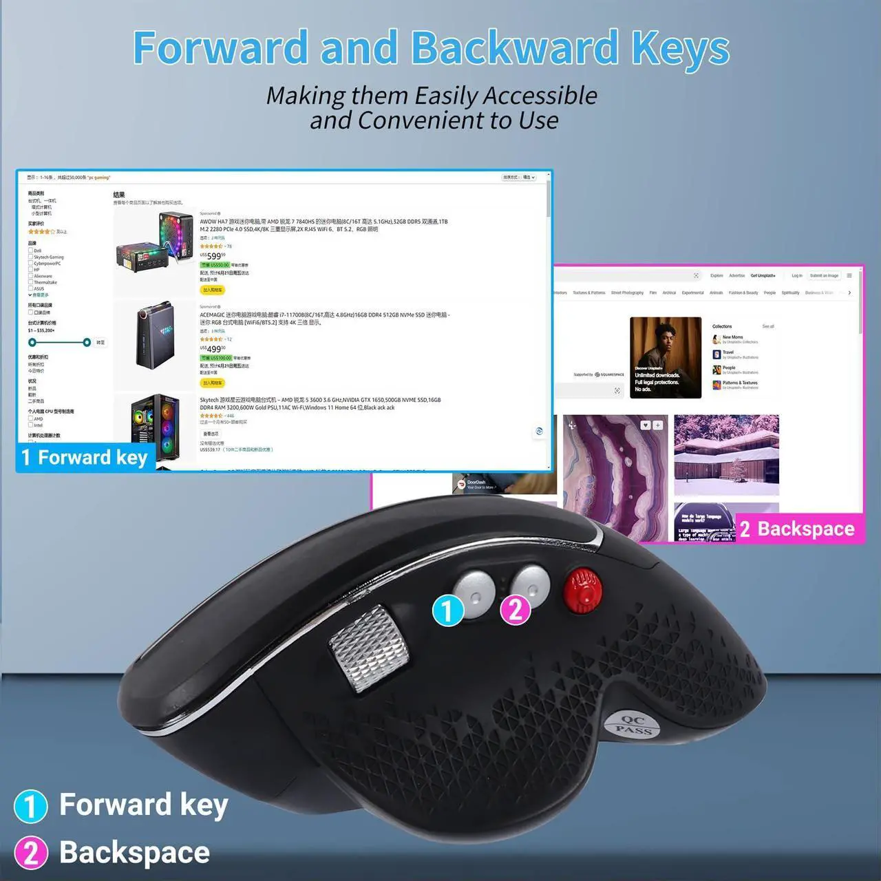 Alt view image 3 of 5 - KUYHRF Wireless Ergonomic Vertical Mouse, 10M Range, 5 Buttons, 2.4G Optical, Wrist Pain Relief