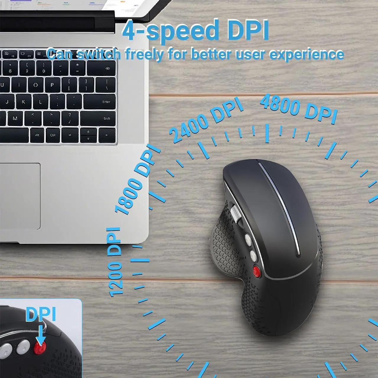 Alt view image 2 of 5 - KUYHRF Wireless Ergonomic Vertical Mouse, 10M Range, 5 Buttons, 2.4G Optical, Wrist Pain Relief