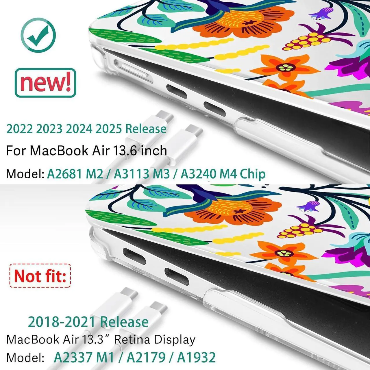 Alt view image 3 of 5 - May Chen for MacBook Air 13.6 Inch Case 2025 2024 2023 2022 Release Models: A3240 M4 A3113 M3 A2681 M2, Plastic Hard Shell Case for MacBook Air 13.6" with Retina Display, Bright Colorful Flowers