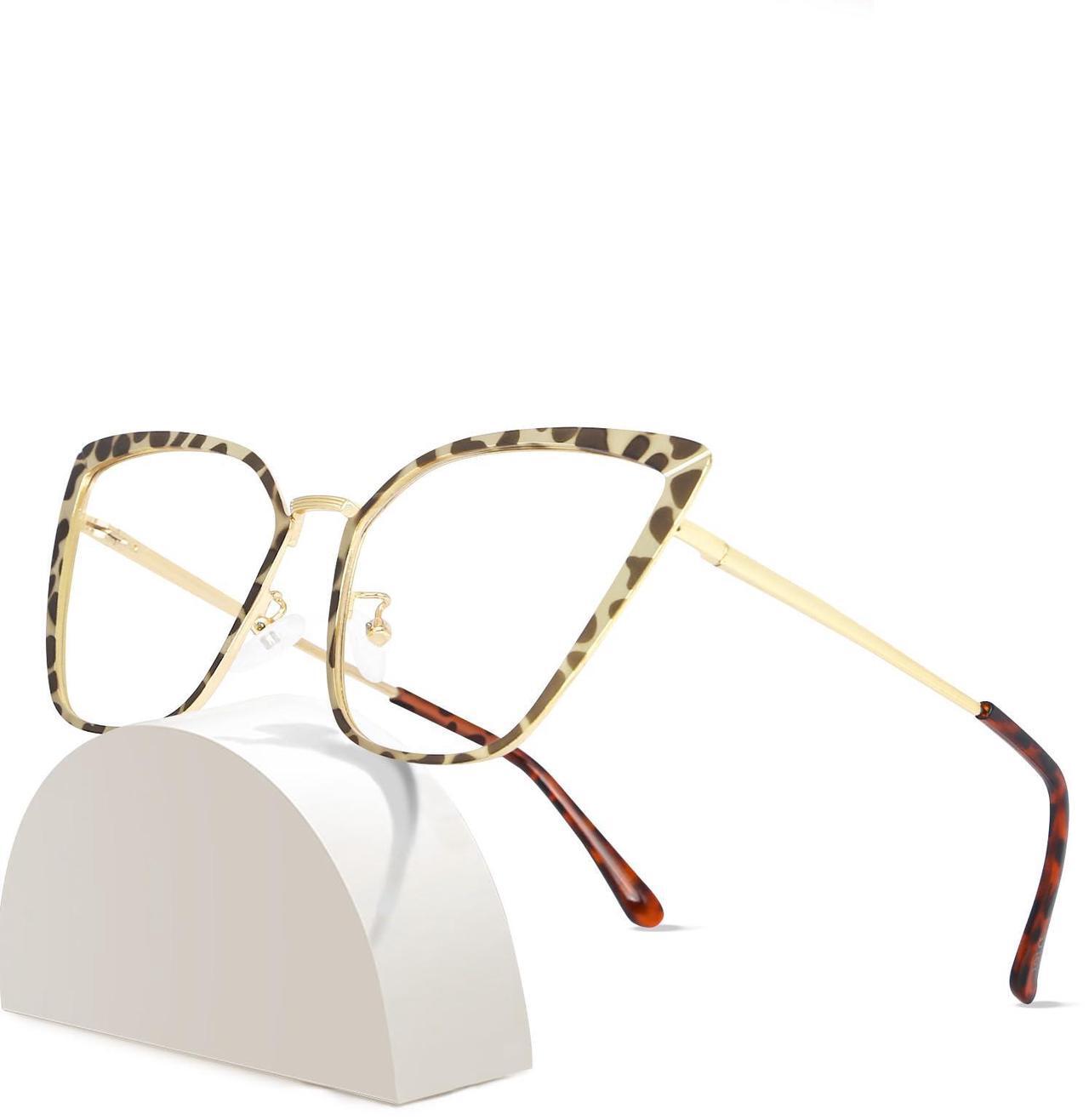 Main image of ROWCHIC Classic Cat Eye Style Blue Light Blocking Glasses, Pink Gold+Leopard Print Gold