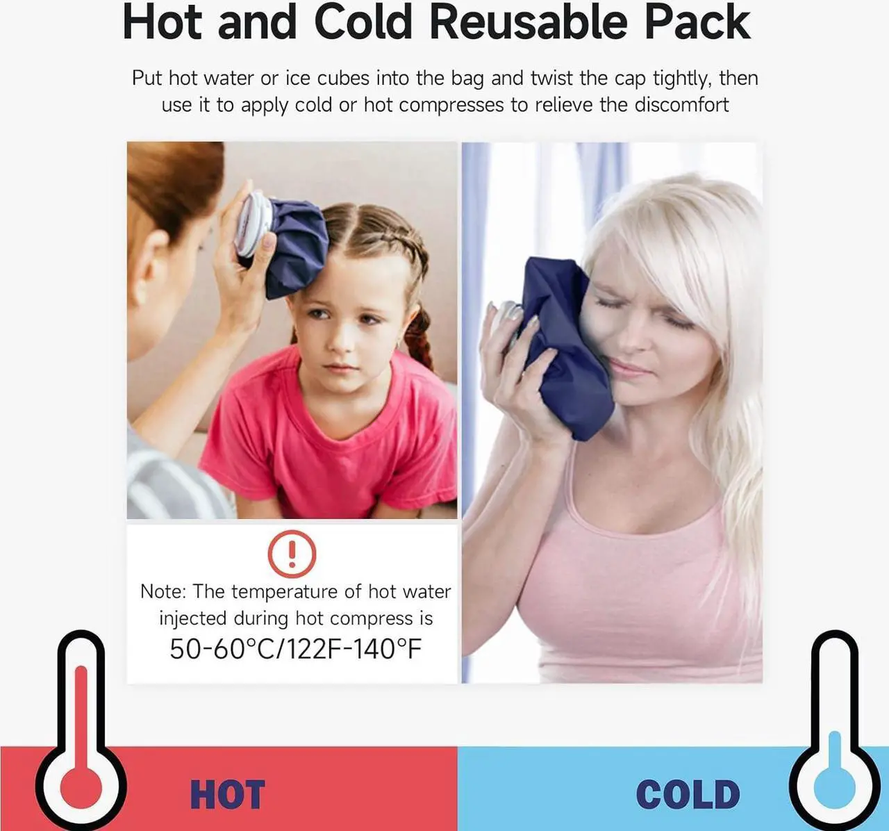 Alt view image 6 of 7 - Ice Pack for Injuries Reusable, Ice Bags Hot Water Bag for Hot & Cold Therapy and Pain Relief with Cover, No-Leak Elastic Breathable Ice Bag, Size 9"