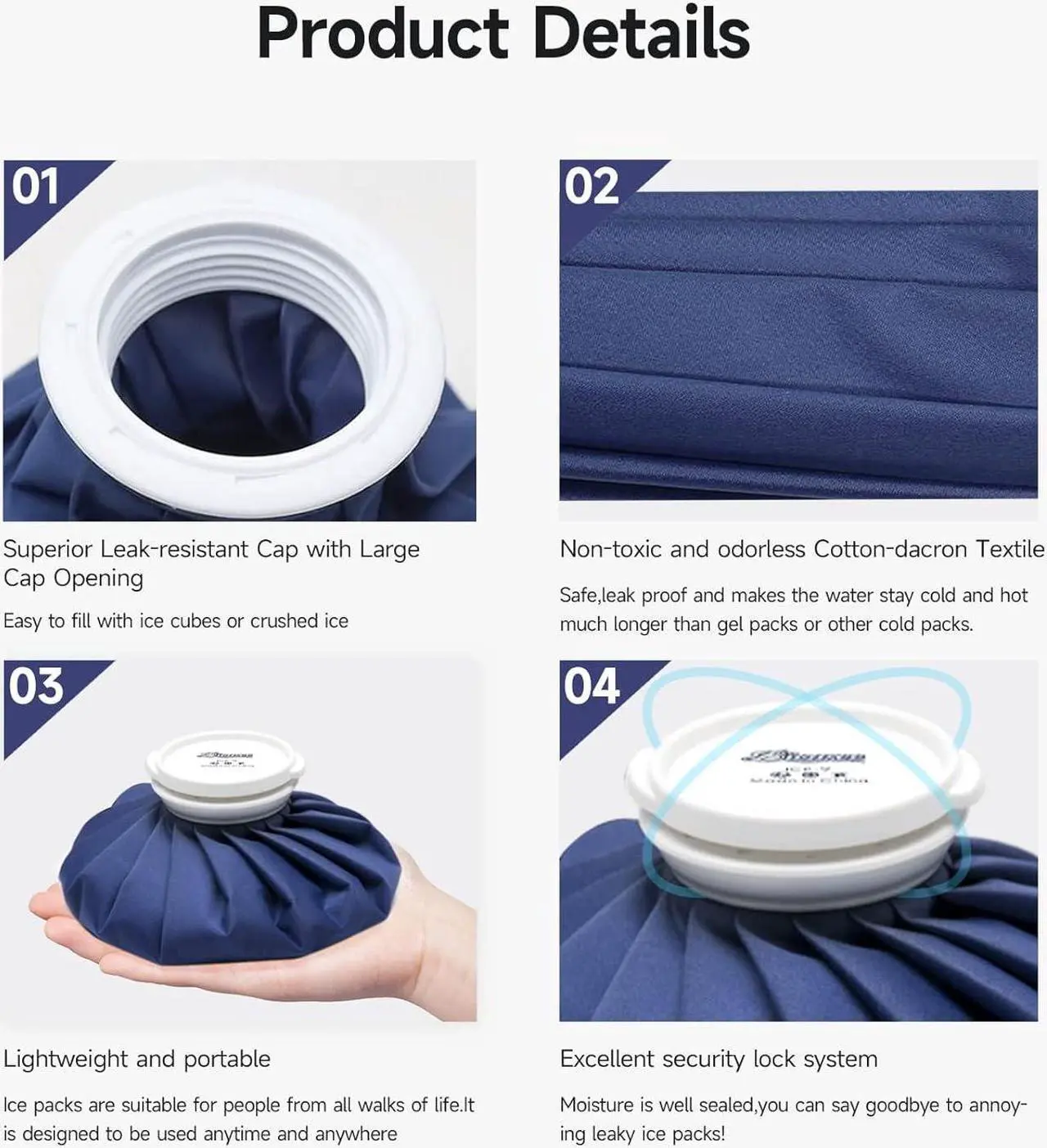 Alt view image 3 of 7 - Ice Pack for Injuries Reusable, Ice Bags Hot Water Bag for Hot & Cold Therapy and Pain Relief with Cover, No-Leak Elastic Breathable Ice Bag, Size 9"
