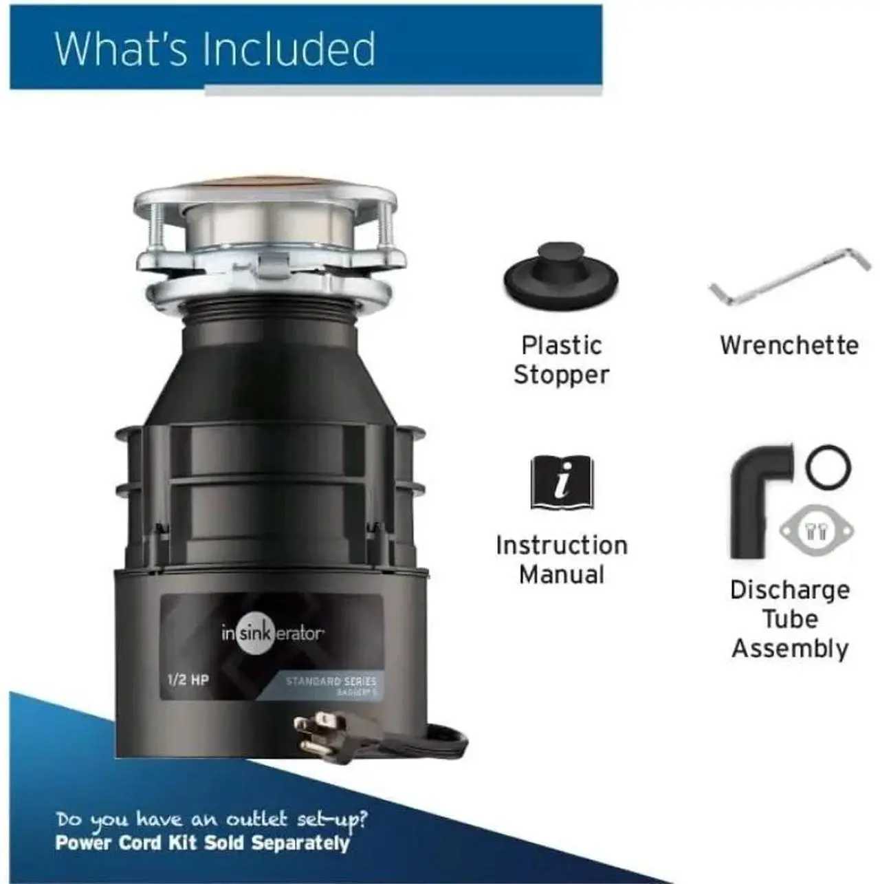 Alt view image 5 of 5 - InSinkErator Badger 5 Garbage Disposal with Power Cord, Standard Series 1/2 HP Continuous Feed Food Waste Disposer, Badger 5 W/C