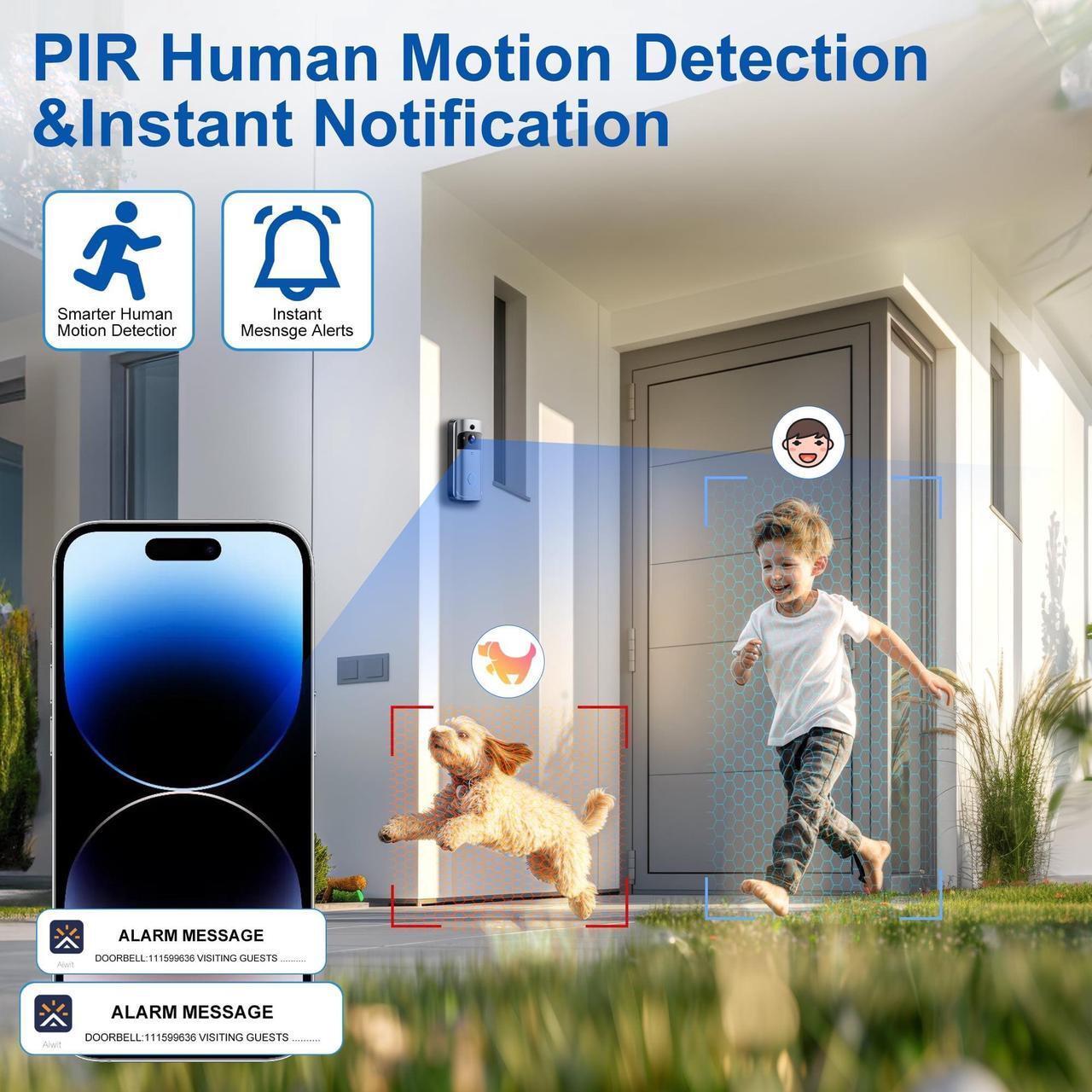 Alt view image 2 of 7 - VEAT00L Doorbell Camera Wireless , 1080P Video Doorbell with Chime, Front Door Camera, 2-way Audio, Instant Alert,PIR Motion Detection,Night Vision,Battery-Powered Smart Doorbell