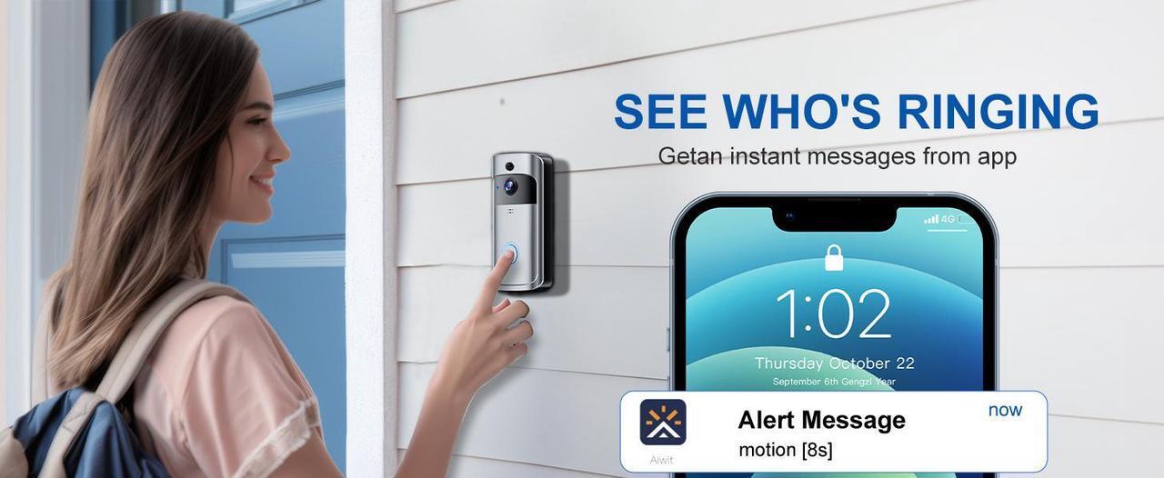 Alt view image 5 of 7 - VEAT00L Doorbell Camera Wireless , 1080P Video Doorbell with Chime, Front Door Camera, 2-way Audio, Instant Alert,PIR Motion Detection,Night Vision,Battery-Powered Smart Doorbell