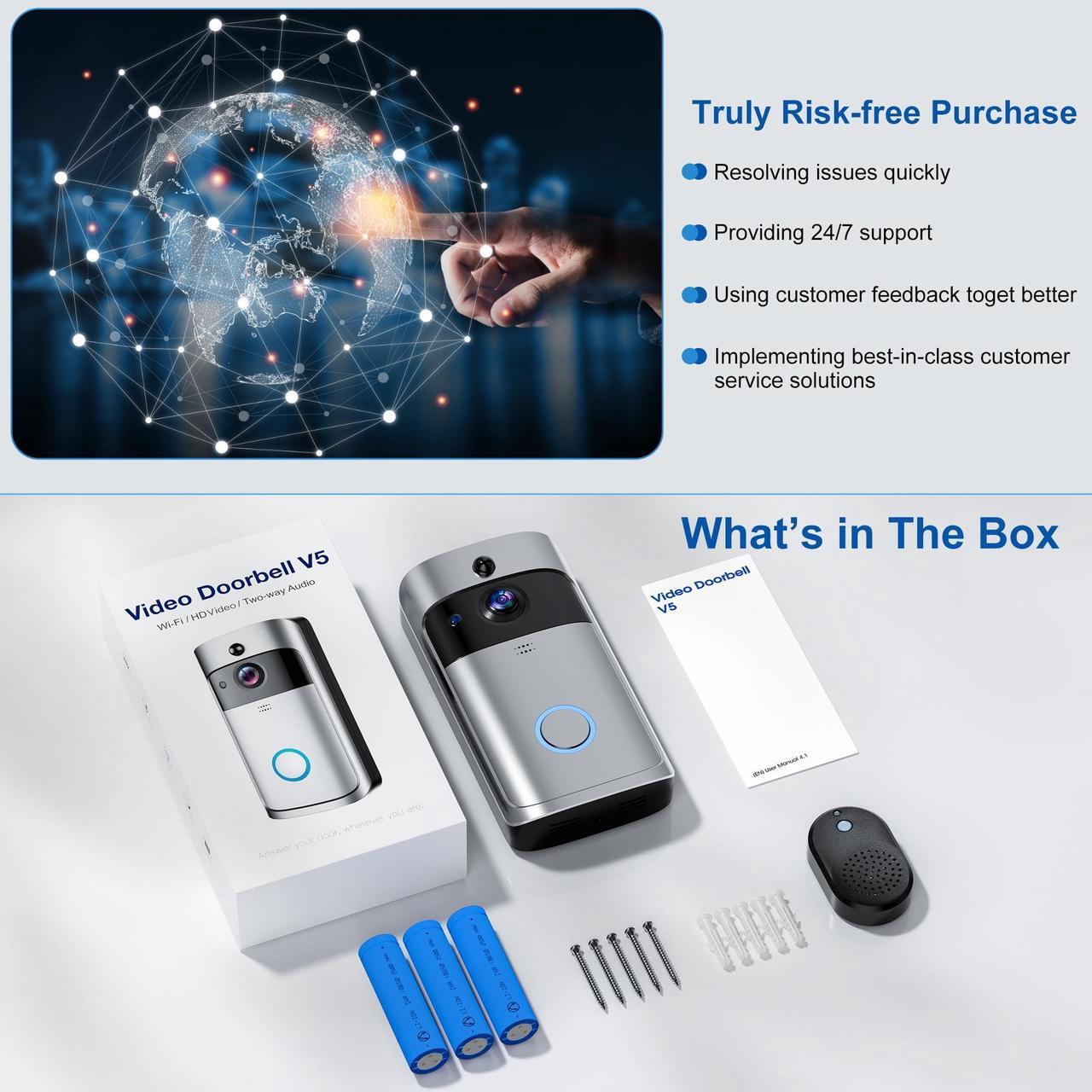 Alt view image 6 of 7 - VEAT00L Doorbell Camera Wireless , 1080P Video Doorbell with Chime, Front Door Camera, 2-way Audio, Instant Alert,PIR Motion Detection,Night Vision,Battery-Powered Smart Doorbell