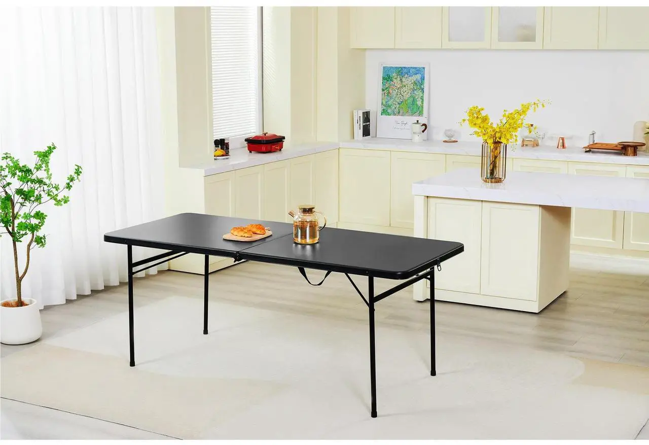 Alt view image 4 of 7 - Mainstays 6 Foot Bi-Fold Plastic Folding Table, Black