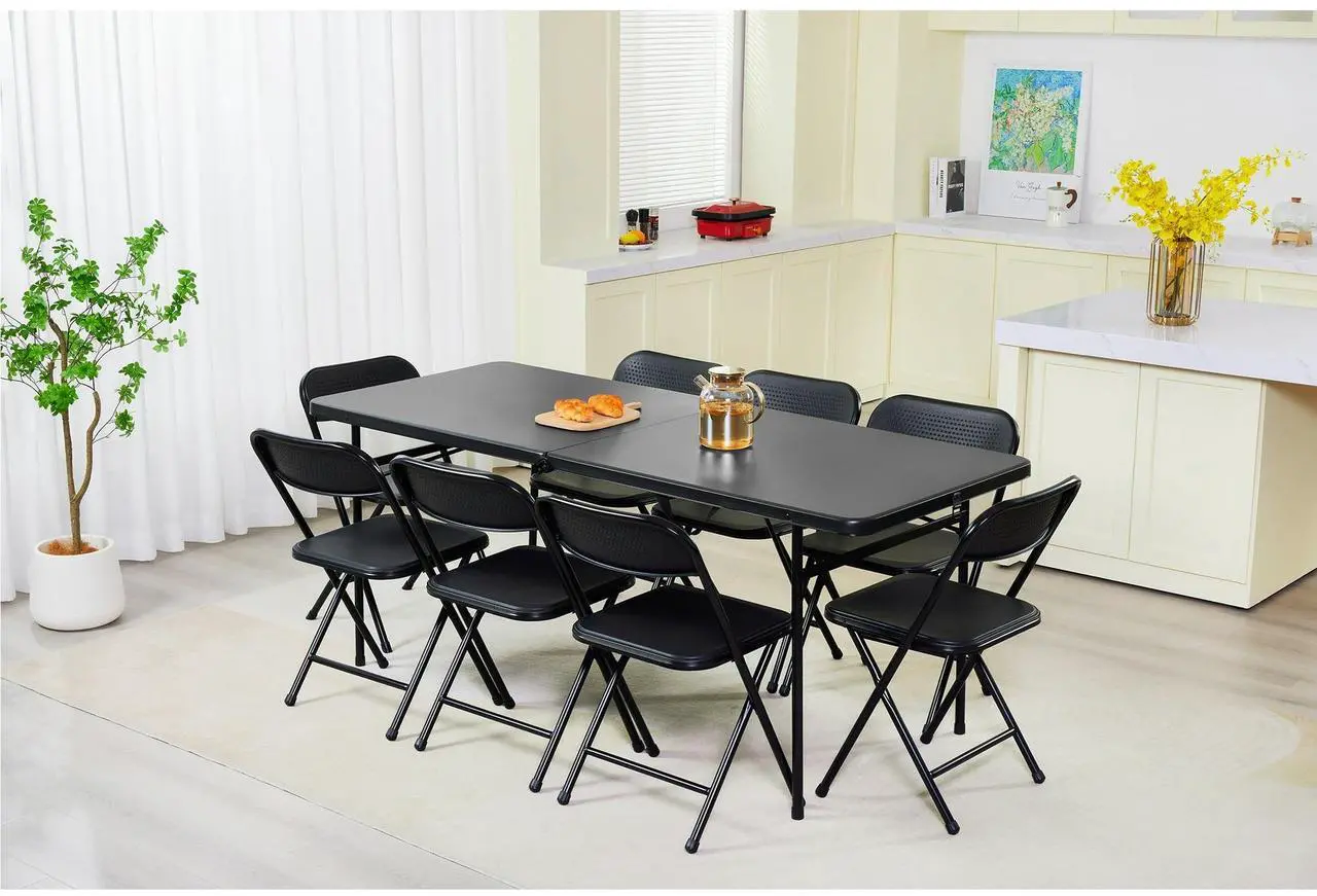 Alt view image 5 of 7 - Mainstays 6 Foot Bi-Fold Plastic Folding Table, Black