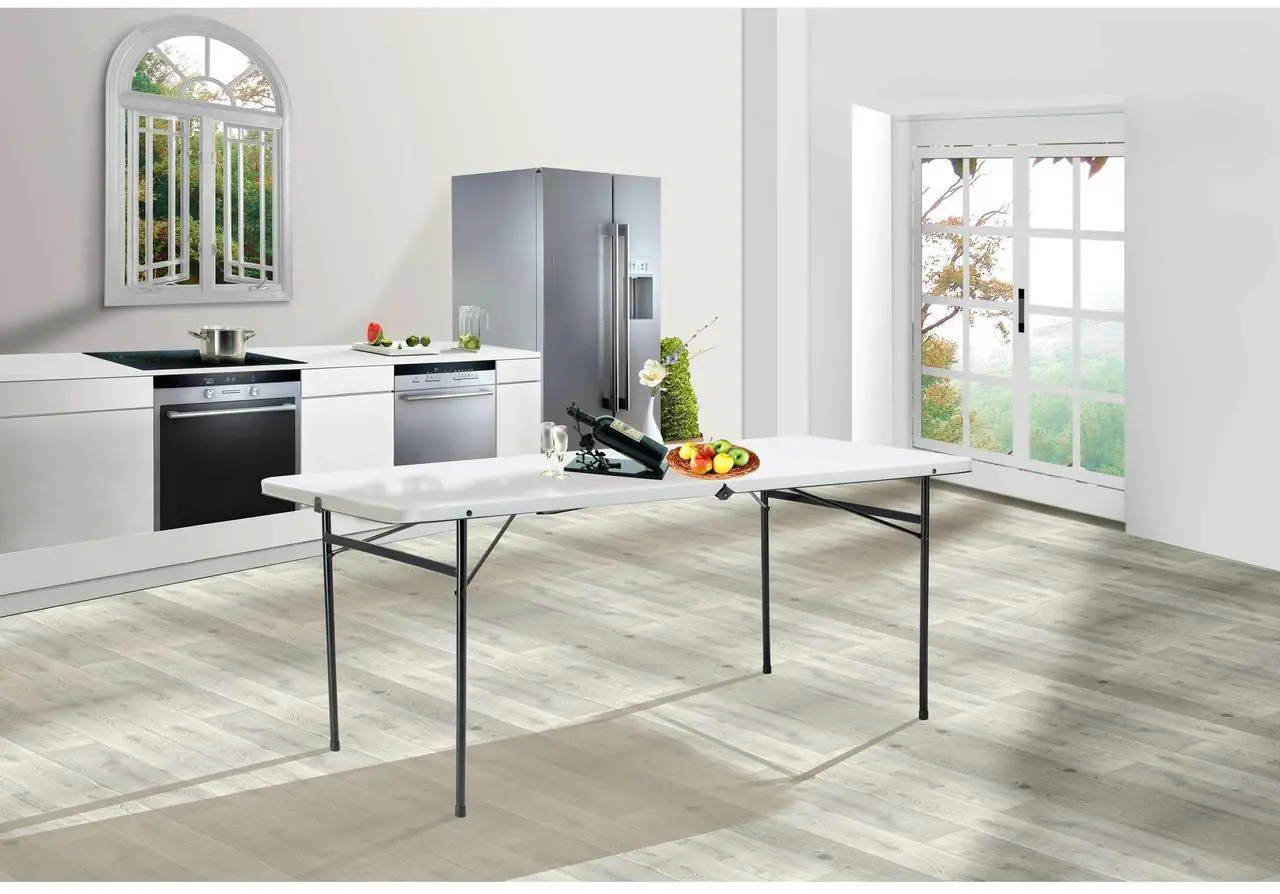 Alt view image 2 of 6 - Mainstays 6 Foot Bi-Fold Plastic Folding Table white