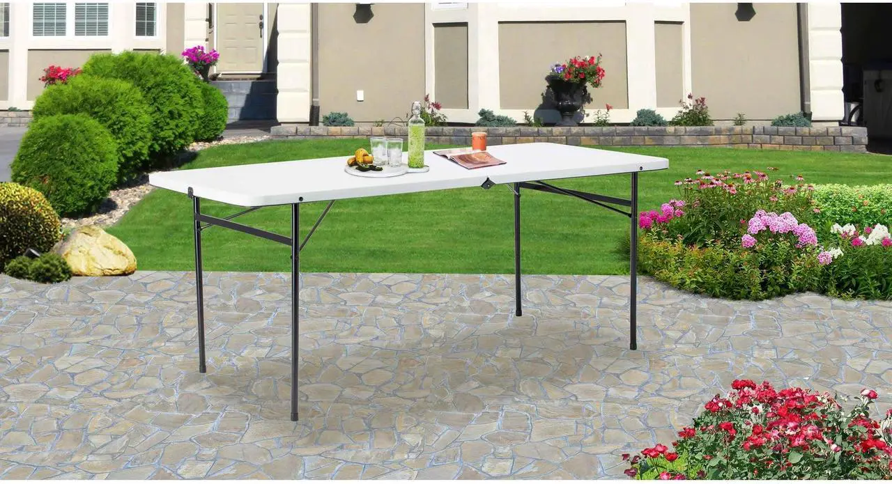 Alt view image 3 of 6 - Mainstays 6 Foot Bi-Fold Plastic Folding Table white