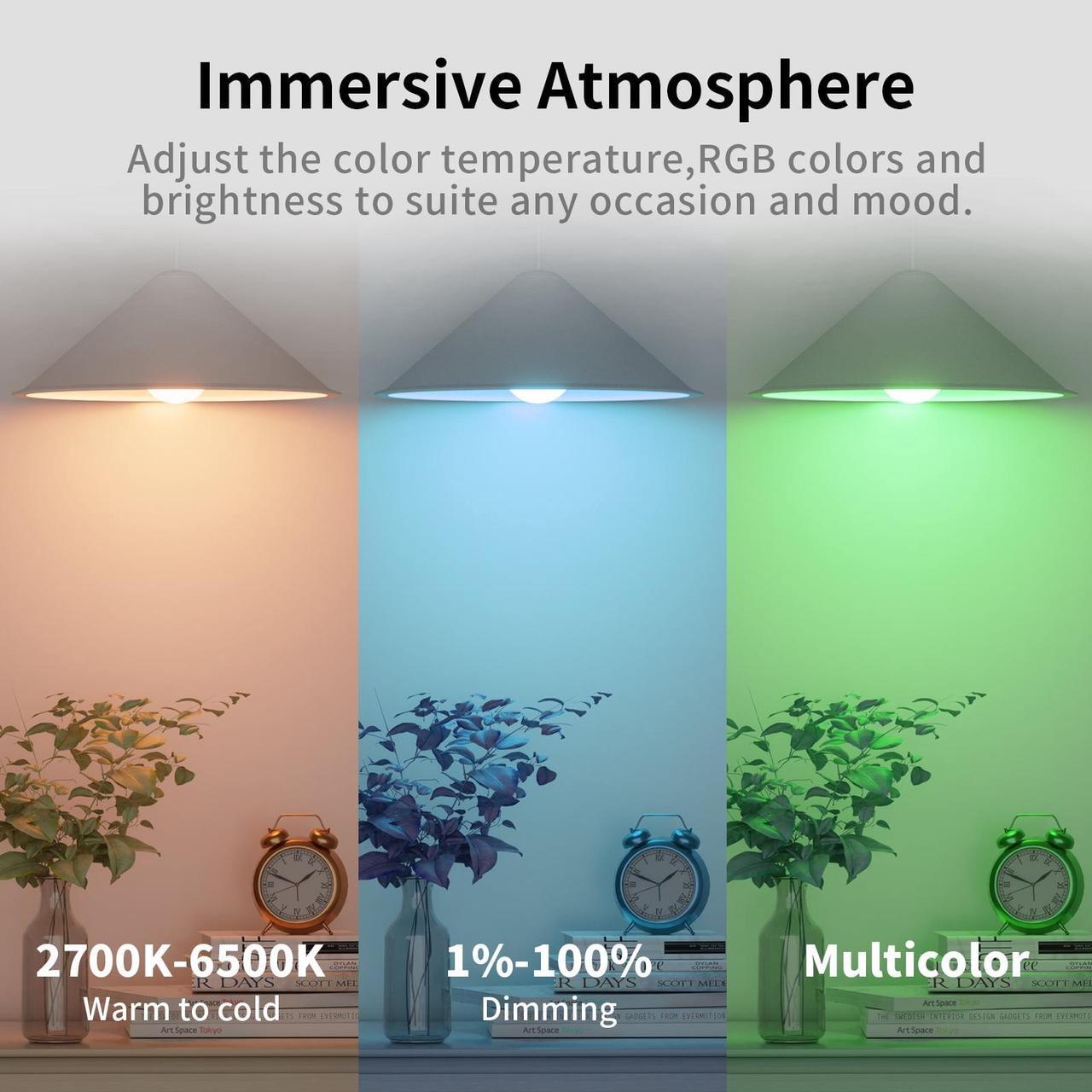 Alt view image 4 of 7 - Bulbs RGBCW Wi-Fi Color Changing Led Bulbs Compatible with Alexa &amp; Google Home Assistant A19 E26 9W 800LM Multicolor Led Light Bulb No Hub Required Light Bulbs 6