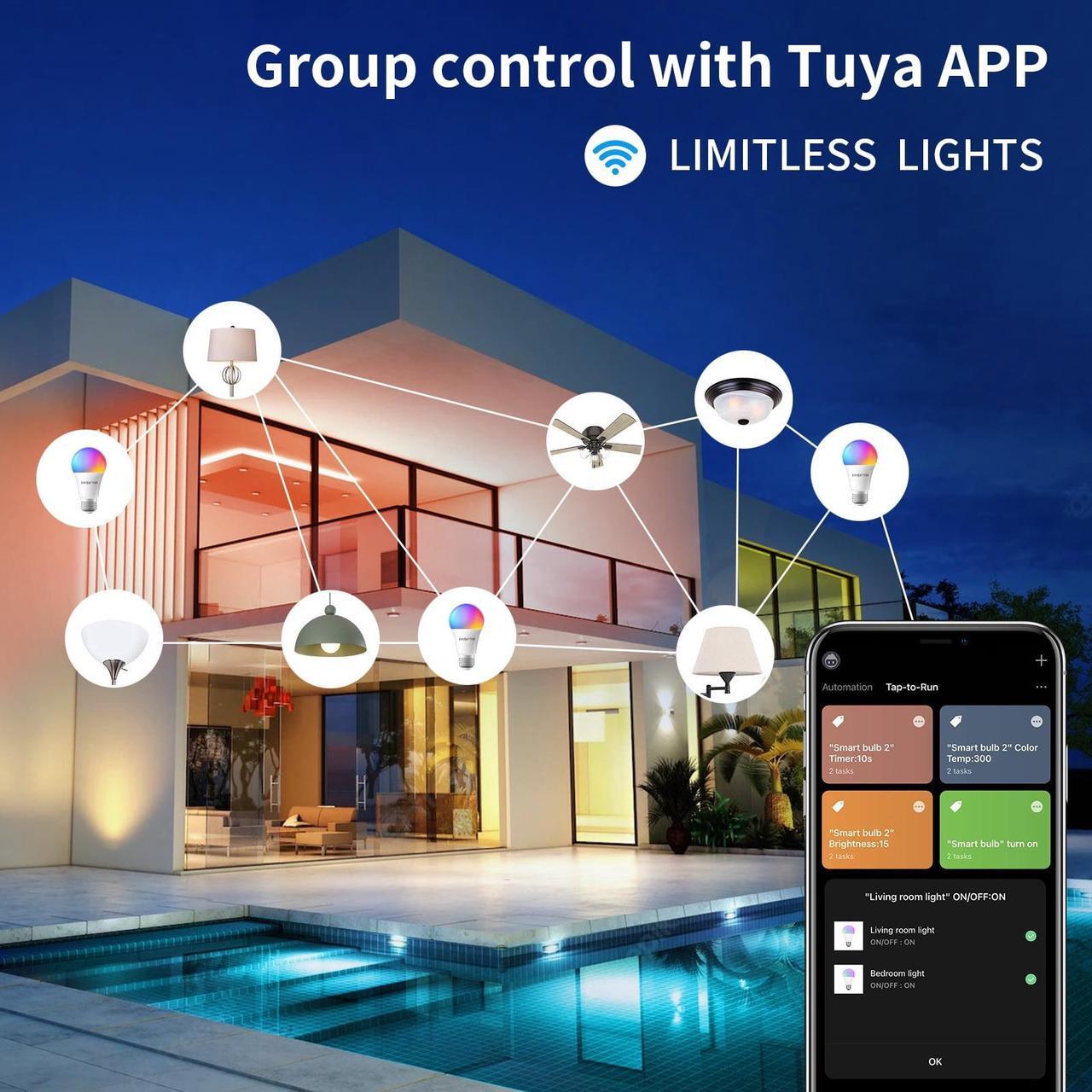Alt view image 5 of 7 - Bulbs RGBCW Wi-Fi Color Changing Led Bulbs Compatible with Alexa &amp; Google Home Assistant A19 E26 9W 800LM Multicolor Led Light Bulb No Hub Required Light Bulbs 6
